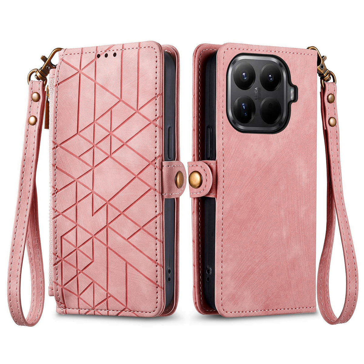 For Xiaomi 17T Zipper Wallet Case Geometry Lines Leather Phone Cover with Strap