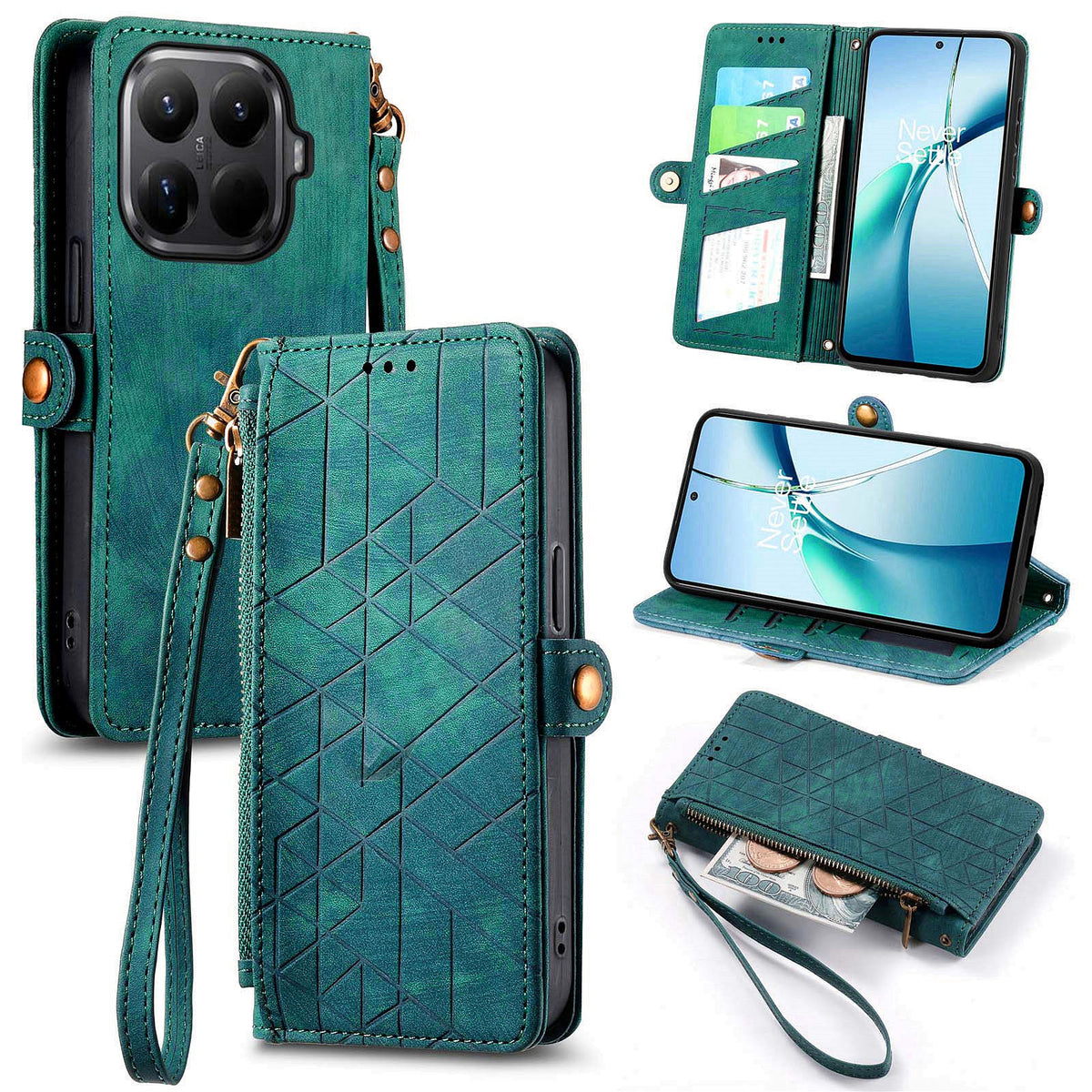 For Xiaomi 17T Zipper Wallet Case Geometry Lines Leather Phone Cover with Strap