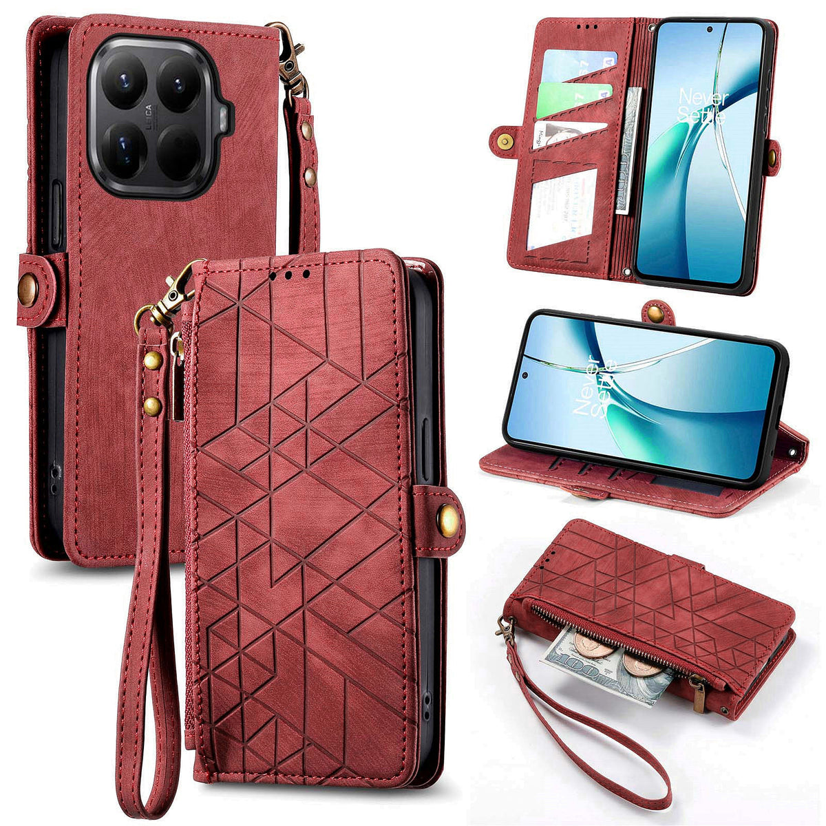 For Xiaomi 17T Zipper Wallet Case Geometry Lines Leather Phone Cover with Strap