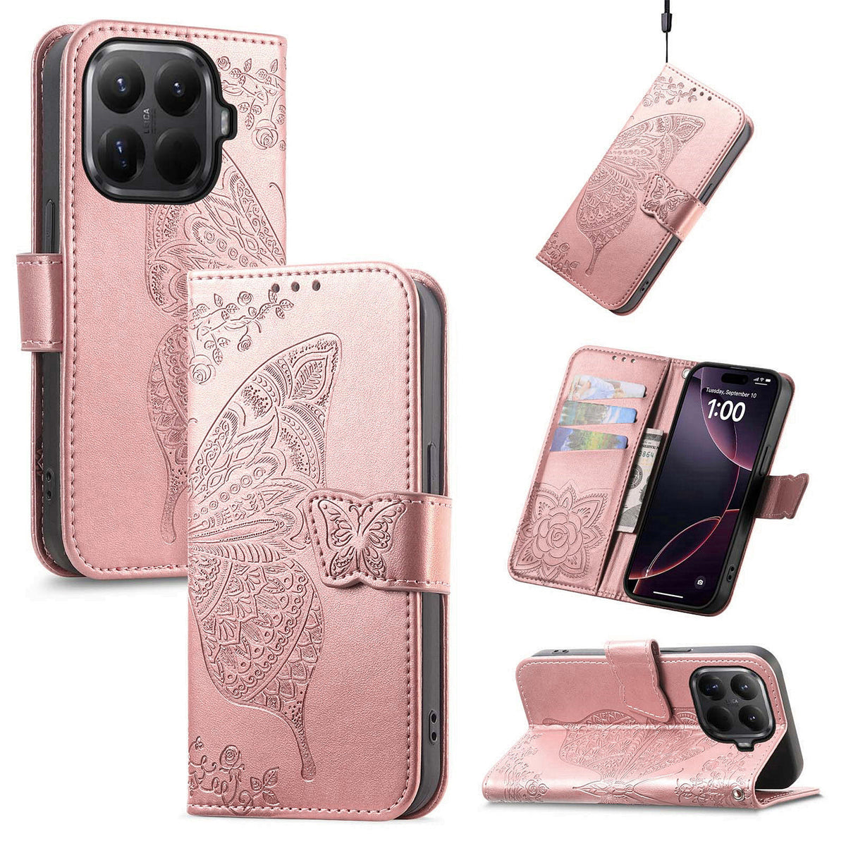 For Xiaomi 17T Pro Case with Strap Butterfly Pattern PU Leather Wallet Phone Cover