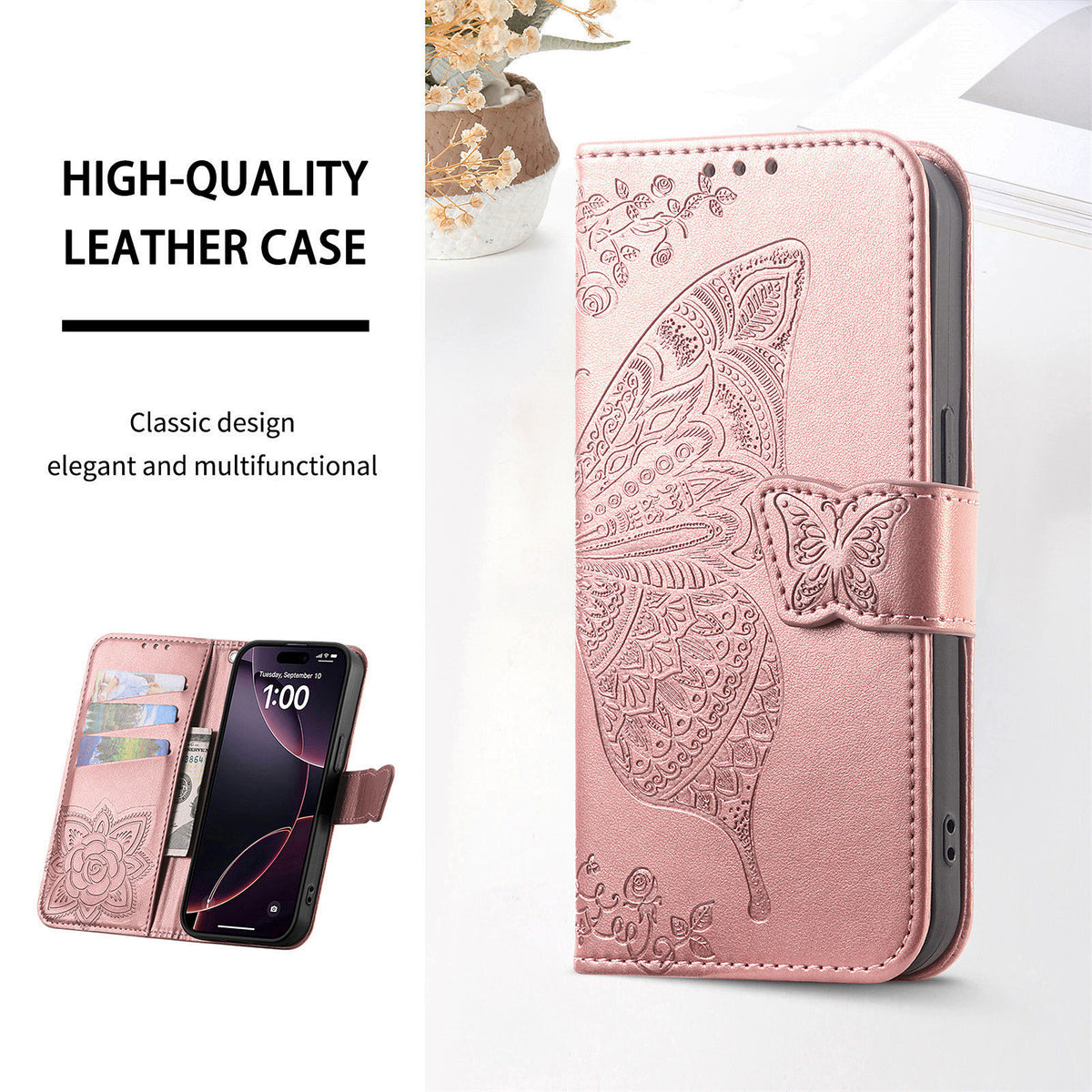 For Xiaomi 17T Pro Case with Strap Butterfly Pattern PU Leather Wallet Phone Cover