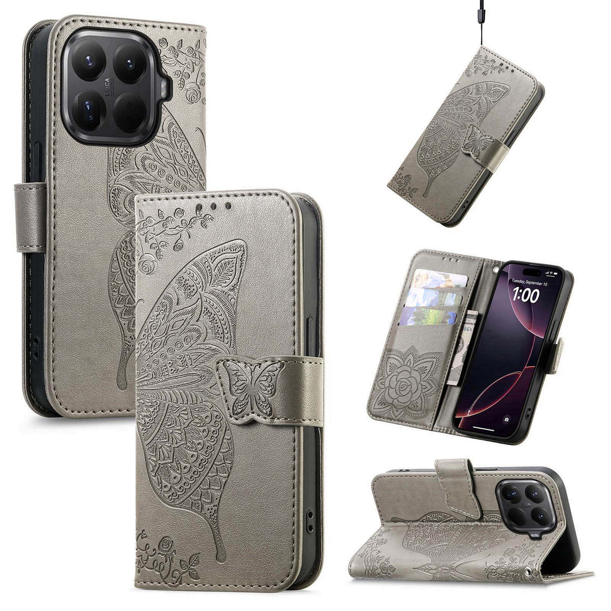 For Xiaomi 17T Pro Case with Strap Butterfly Pattern PU Leather Wallet Phone Cover