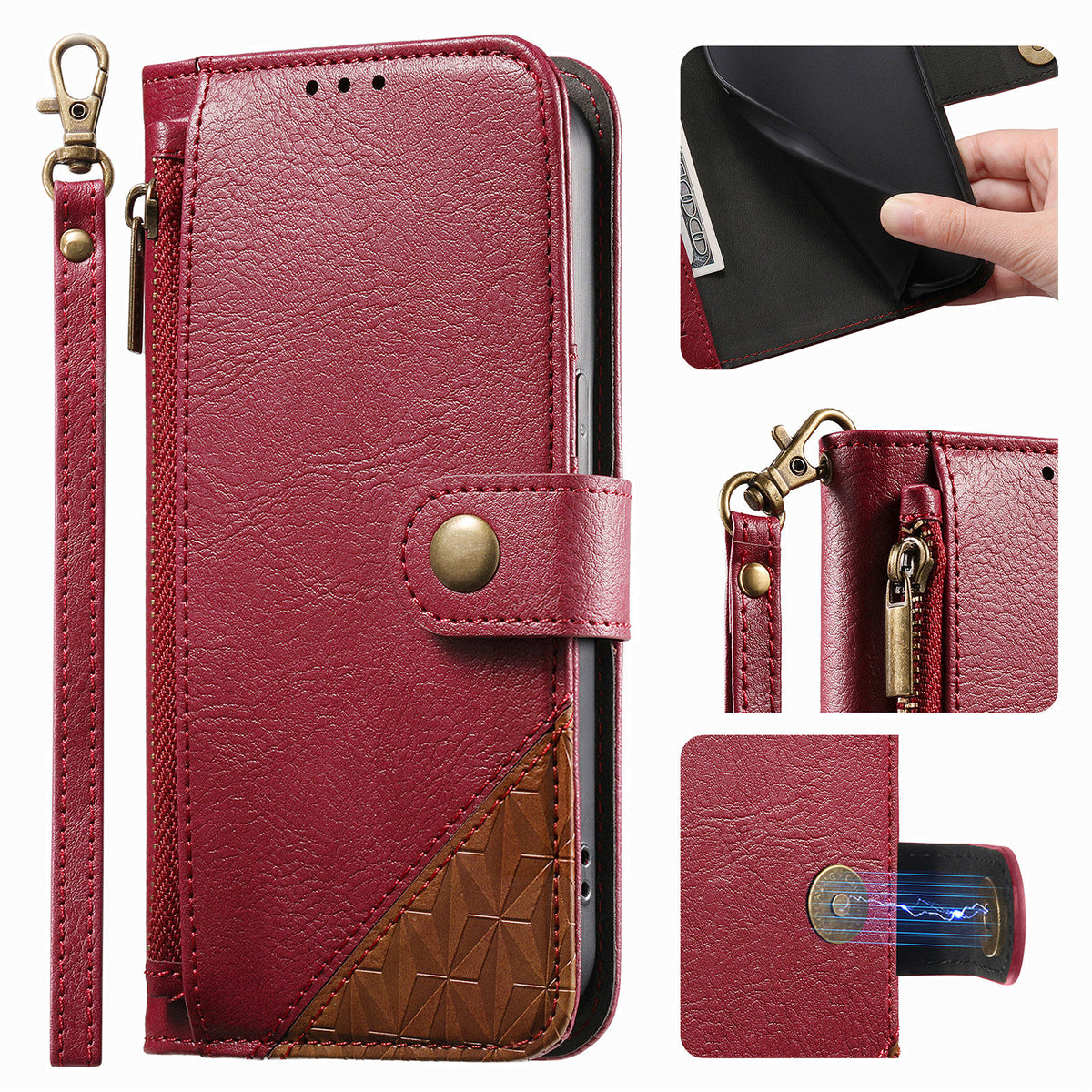 For Xiaomi 17T Case Color Splicing TPU PU Leather Flip Shockproof Phone Cover with Wrist Strap