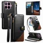 For Xiaomi 17T Case Color Splicing TPU PU Leather Flip Shockproof Phone Cover with Wrist Strap