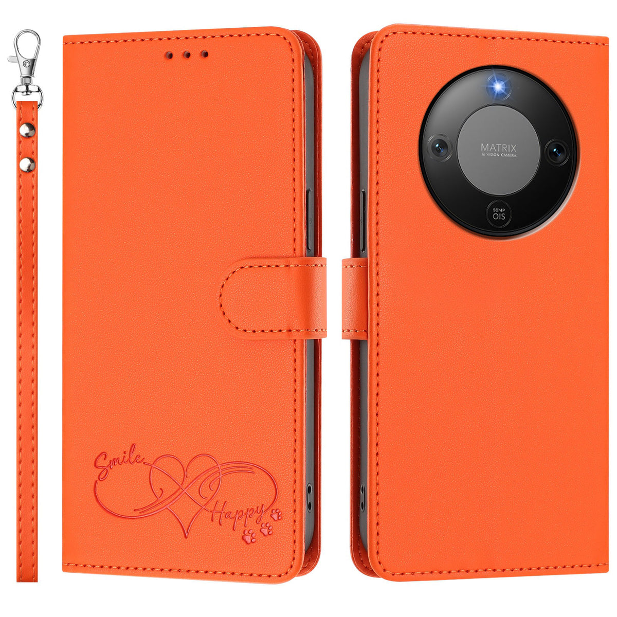 For Honor X70 5G / Honor Magic8 Lite 5G / Honor X9d 5G Case PU Leather Heart Pattern Wallet Flip Phone Cover with Hand Strap