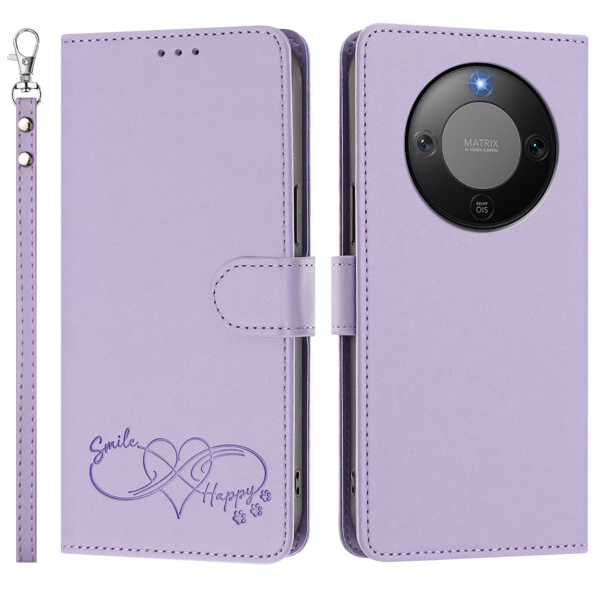 For Honor X70 5G / Honor Magic8 Lite 5G / Honor X9d 5G Case PU Leather Heart Pattern Wallet Flip Phone Cover with Hand Strap