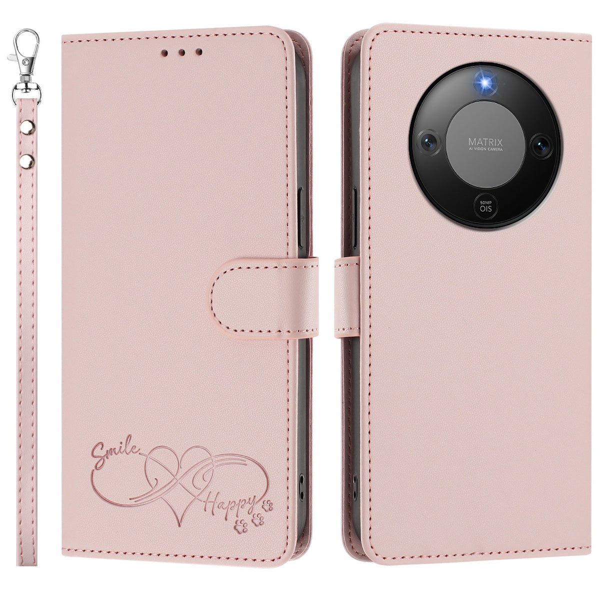 For Honor X70 5G / Honor Magic8 Lite 5G / Honor X9d 5G Case PU Leather Heart Pattern Wallet Flip Phone Cover with Hand Strap