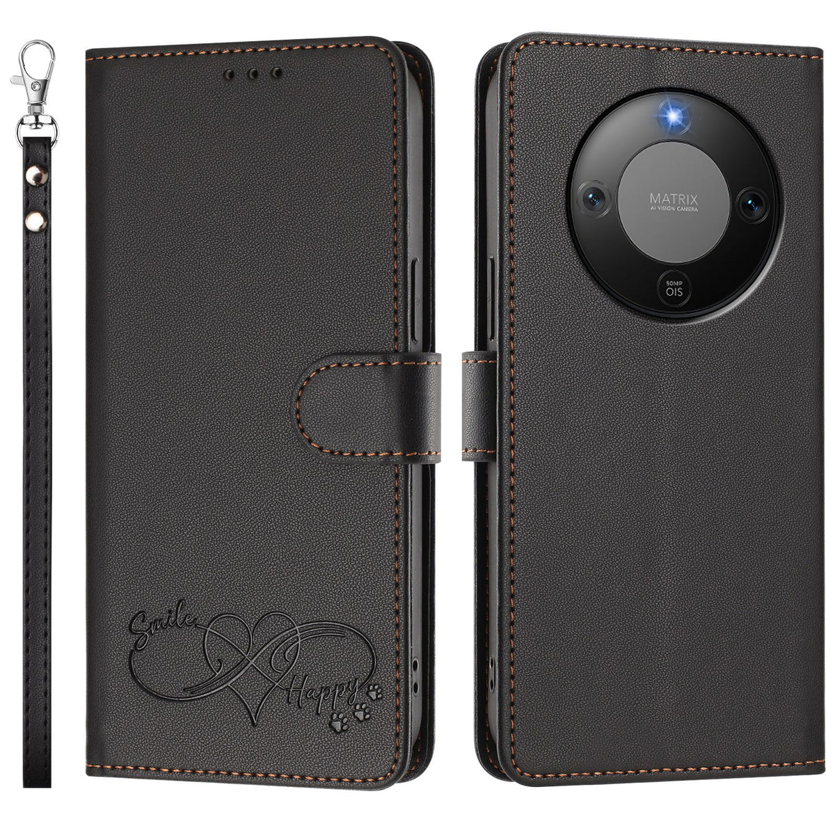 For Honor X70 5G / Honor Magic8 Lite 5G / Honor X9d 5G Case PU Leather Heart Pattern Wallet Flip Phone Cover with Hand Strap