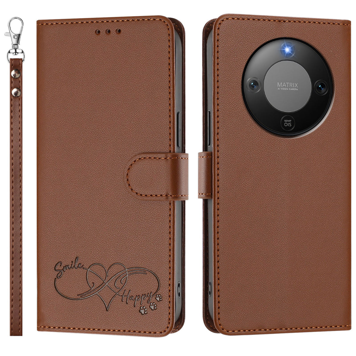 For Honor X70 5G / Honor Magic8 Lite 5G / Honor X9d 5G Case PU Leather Heart Pattern Wallet Flip Phone Cover with Hand Strap