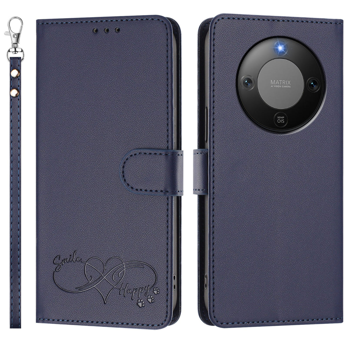 For Honor X70 5G / Honor Magic8 Lite 5G / Honor X9d 5G Case PU Leather Heart Pattern Wallet Flip Phone Cover with Hand Strap