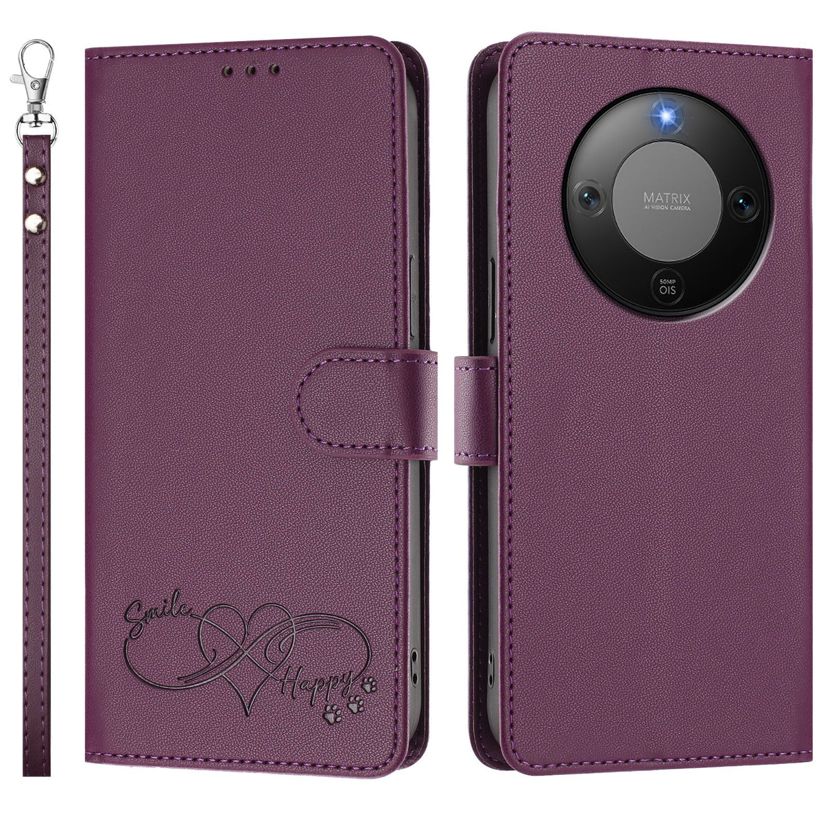 For Honor X70 5G / Honor Magic8 Lite 5G / Honor X9d 5G Case PU Leather Heart Pattern Wallet Flip Phone Cover with Hand Strap