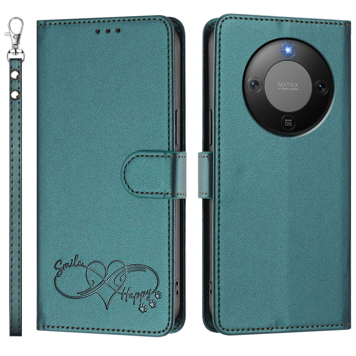 For Honor X70 5G / Honor Magic8 Lite 5G / Honor X9d 5G Case PU Leather Heart Pattern Wallet Flip Phone Cover with Hand Strap