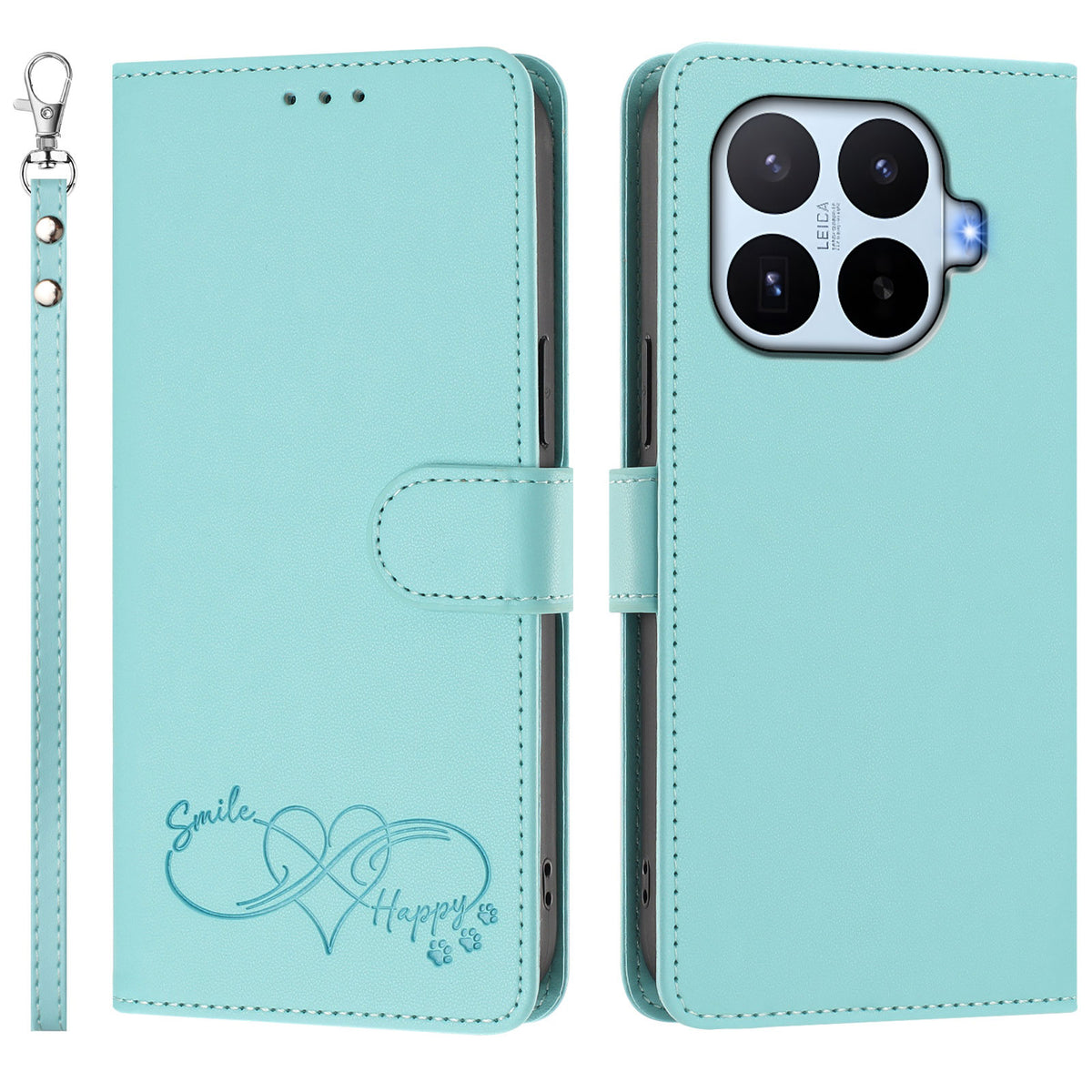 For Xiaomi 17T Case PU Leather Heart Pattern Wallet Flip Phone Cover with Hand Strap