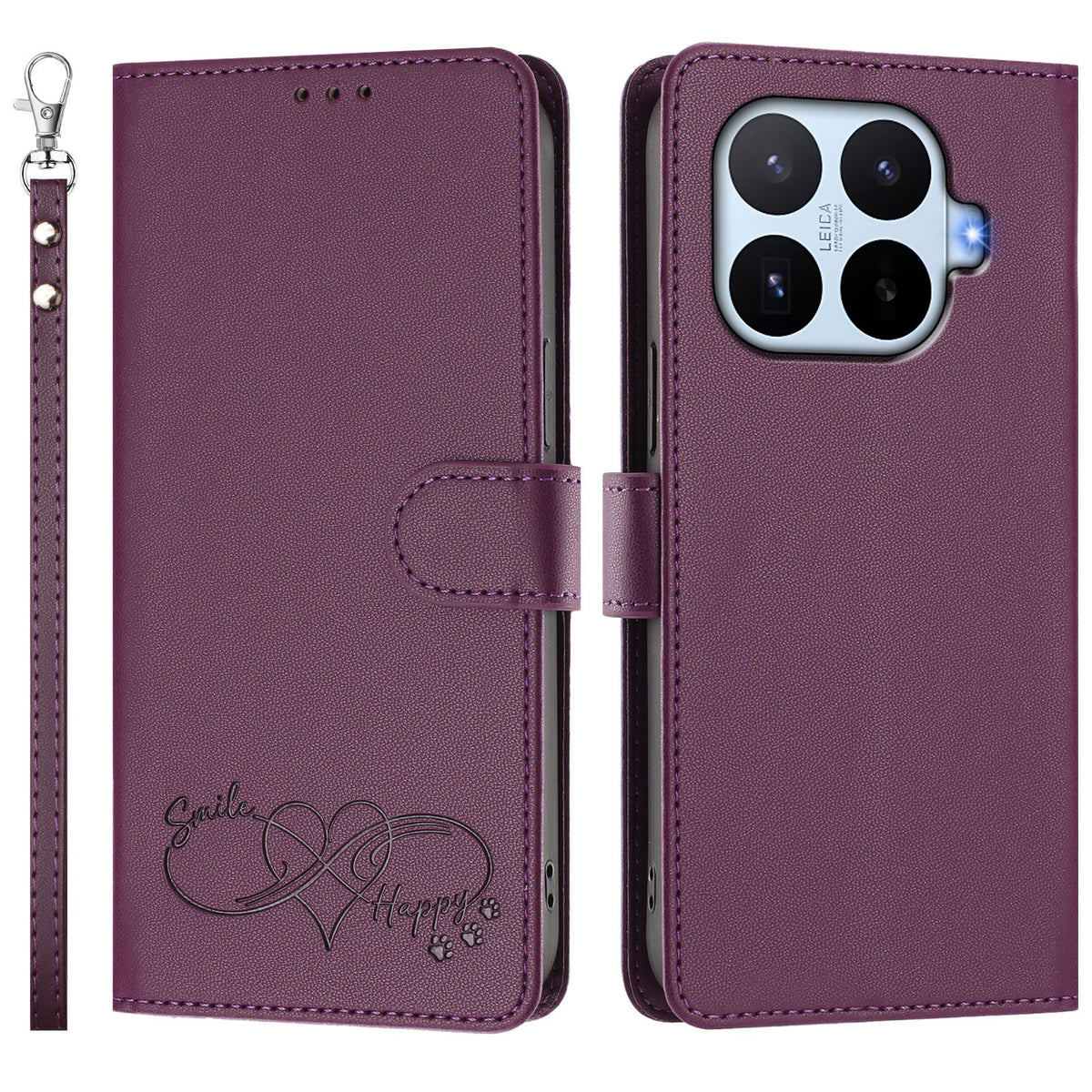 For Xiaomi 17T Case PU Leather Heart Pattern Wallet Flip Phone Cover with Hand Strap