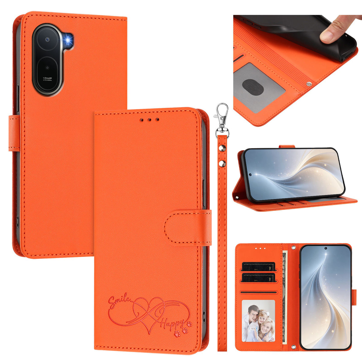 For Xiaomi Poco C85x 5G / Xiaomi Redmi A7 Pro 4G (171.56mm) Case PU Leather Heart Pattern Wallet Flip Phone Cover with Hand Strap