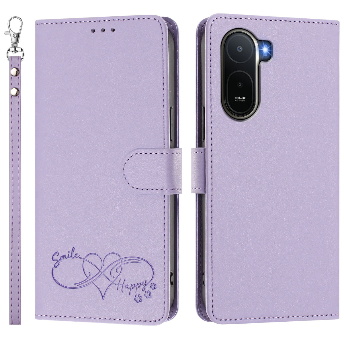 For Xiaomi Poco C85x 5G / Xiaomi Redmi A7 Pro 4G (171.56mm) Case PU Leather Heart Pattern Wallet Flip Phone Cover with Hand Strap
