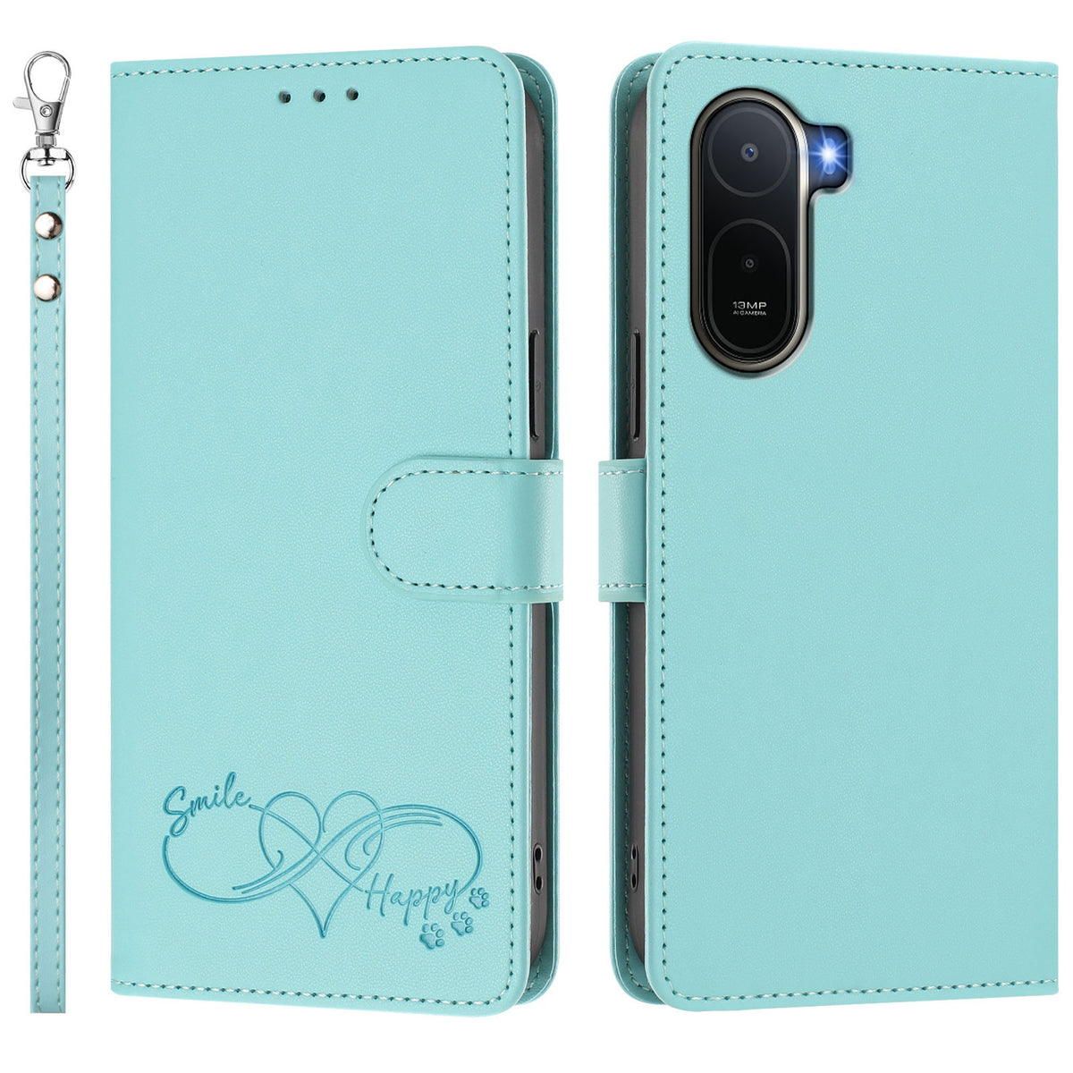 For Xiaomi Poco C85x 5G / Xiaomi Redmi A7 Pro 4G (171.56mm) Case PU Leather Heart Pattern Wallet Flip Phone Cover with Hand Strap