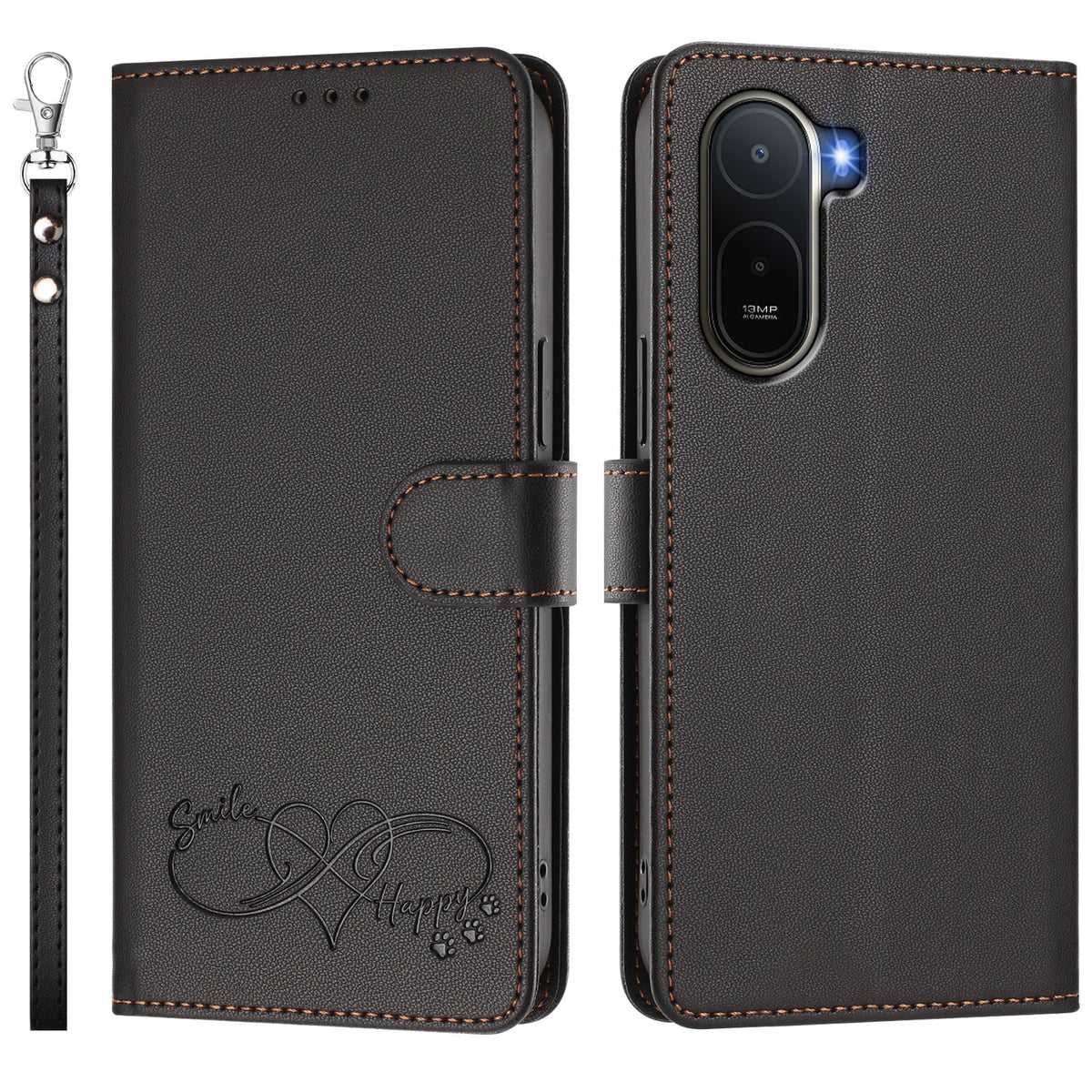For Xiaomi Poco C85x 5G / Xiaomi Redmi A7 Pro 4G (171.56mm) Case PU Leather Heart Pattern Wallet Flip Phone Cover with Hand Strap