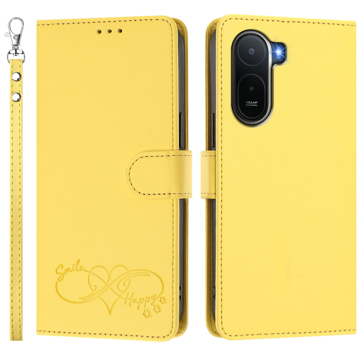 For Xiaomi Poco C85x 5G / Xiaomi Redmi A7 Pro 4G (171.56mm) Case PU Leather Heart Pattern Wallet Flip Phone Cover with Hand Strap