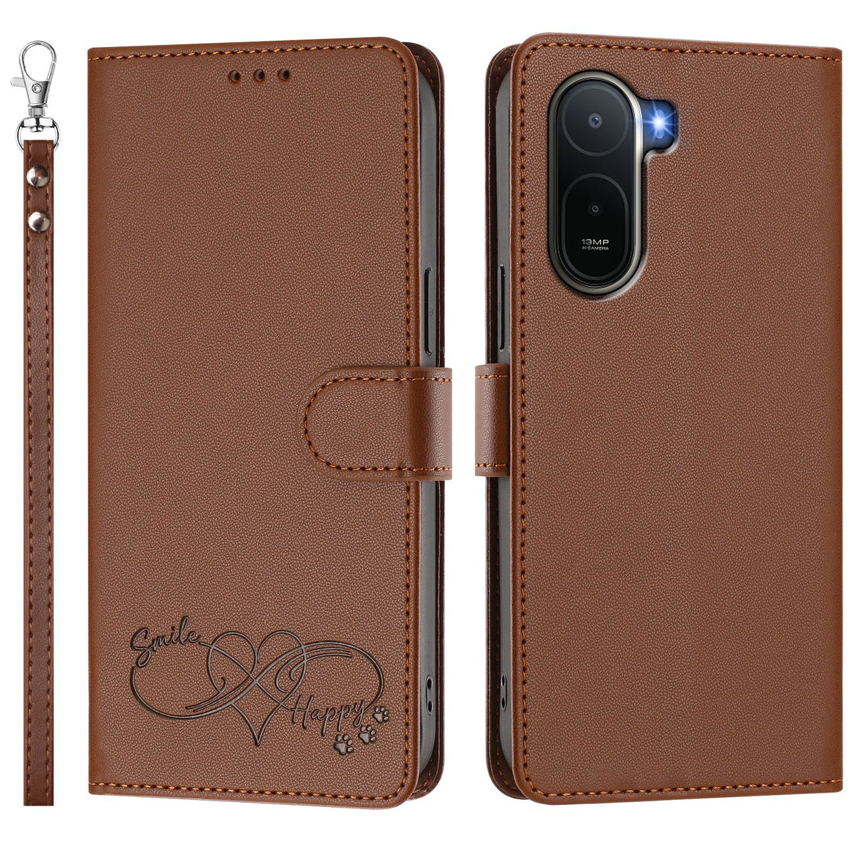 For Xiaomi Poco C85x 5G / Xiaomi Redmi A7 Pro 4G (171.56mm) Case PU Leather Heart Pattern Wallet Flip Phone Cover with Hand Strap