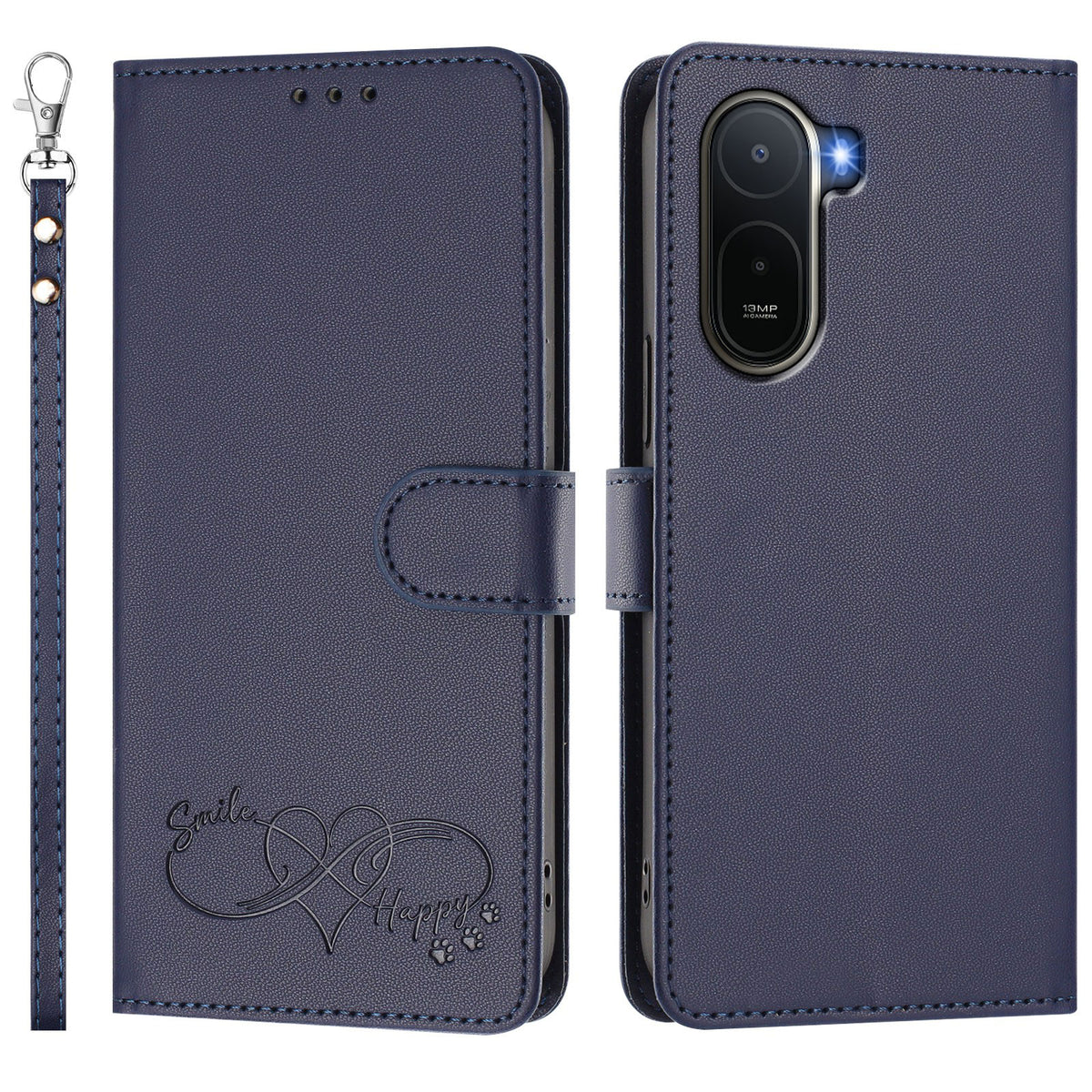 For Xiaomi Poco C85x 5G / Xiaomi Redmi A7 Pro 4G (171.56mm) Case PU Leather Heart Pattern Wallet Flip Phone Cover with Hand Strap