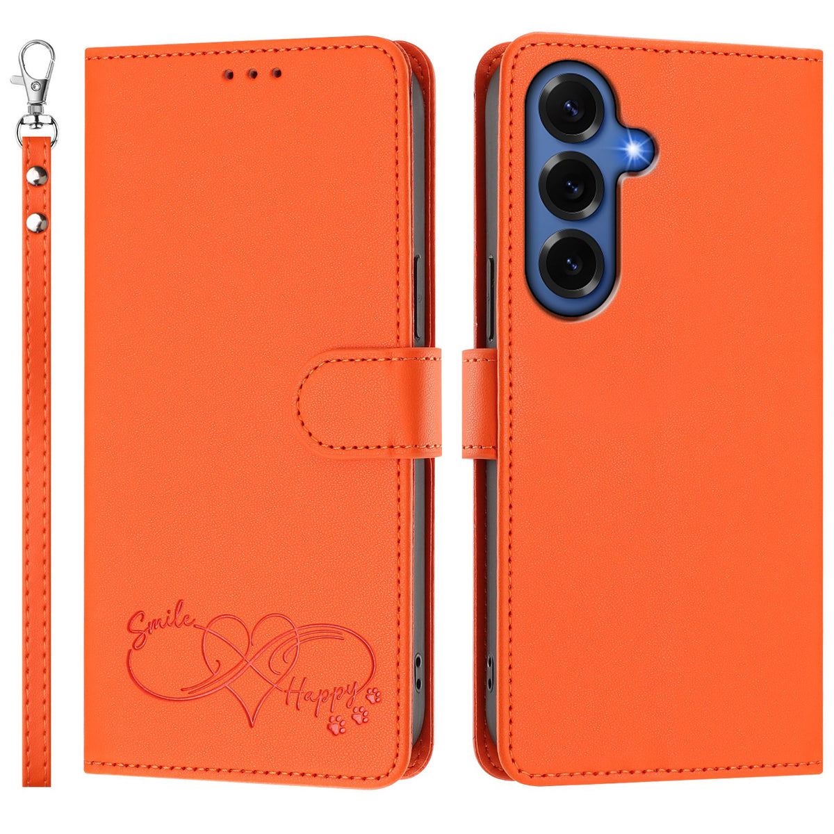 Til Samsung Galaxy S26+ Cover i PU Læder med Hjerteprint, Pung og Flip Telefoncover med Håndrem