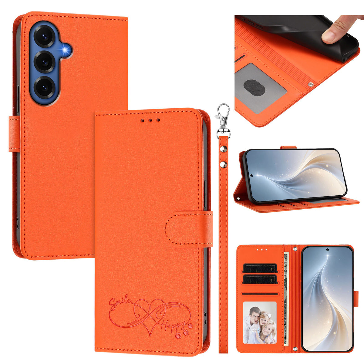 Til Samsung Galaxy S26+ Cover i PU Læder med Hjerteprint, Pung og Flip Telefoncover med Håndrem