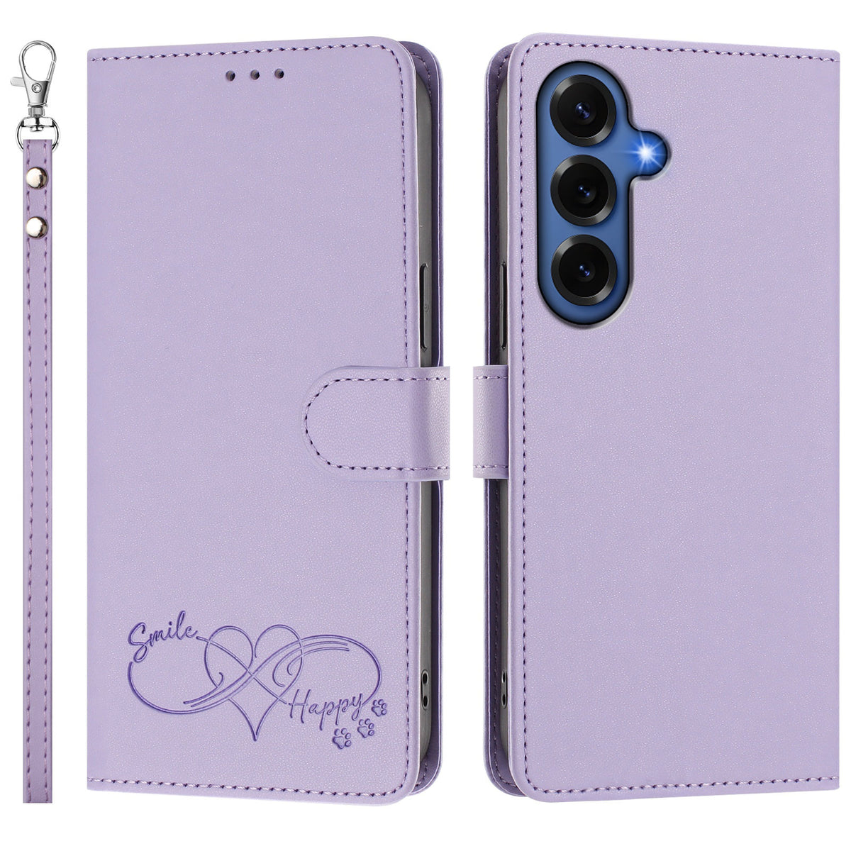 Til Samsung Galaxy S26+ Cover i PU Læder med Hjerteprint, Pung og Flip Telefoncover med Håndrem