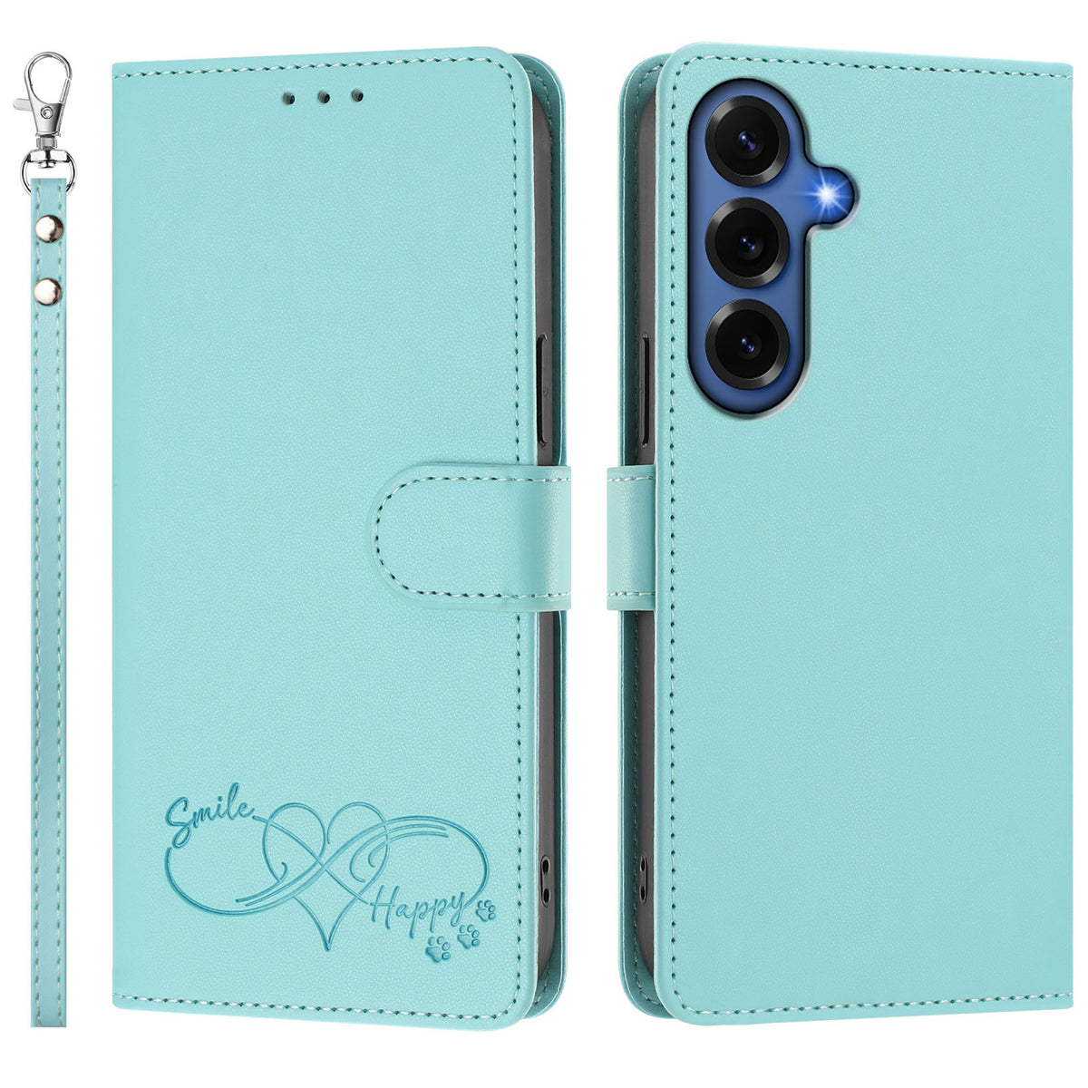 Til Samsung Galaxy S26+ Cover i PU Læder med Hjerteprint, Pung og Flip Telefoncover med Håndrem