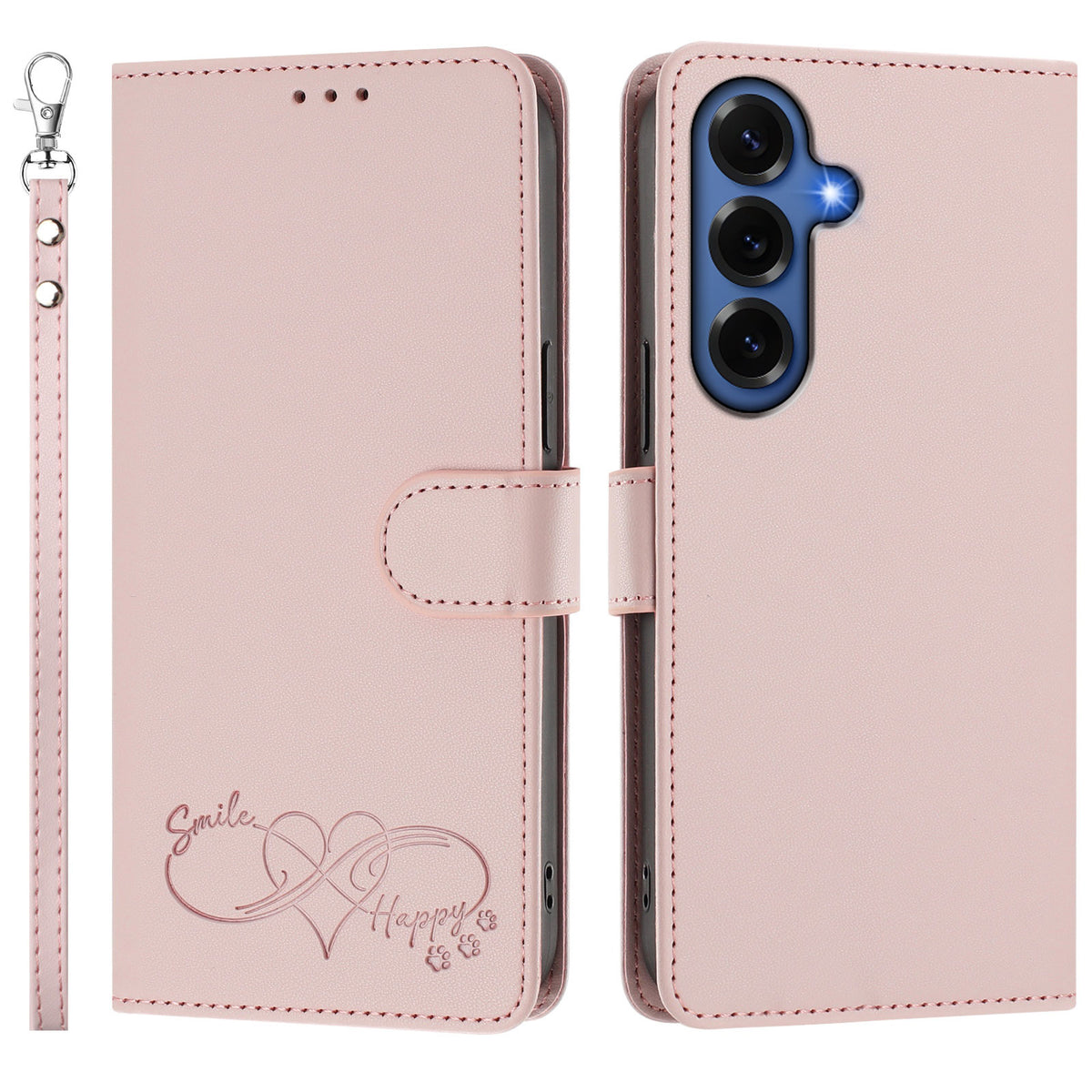 Til Samsung Galaxy S26+ Cover i PU Læder med Hjerteprint, Pung og Flip Telefoncover med Håndrem