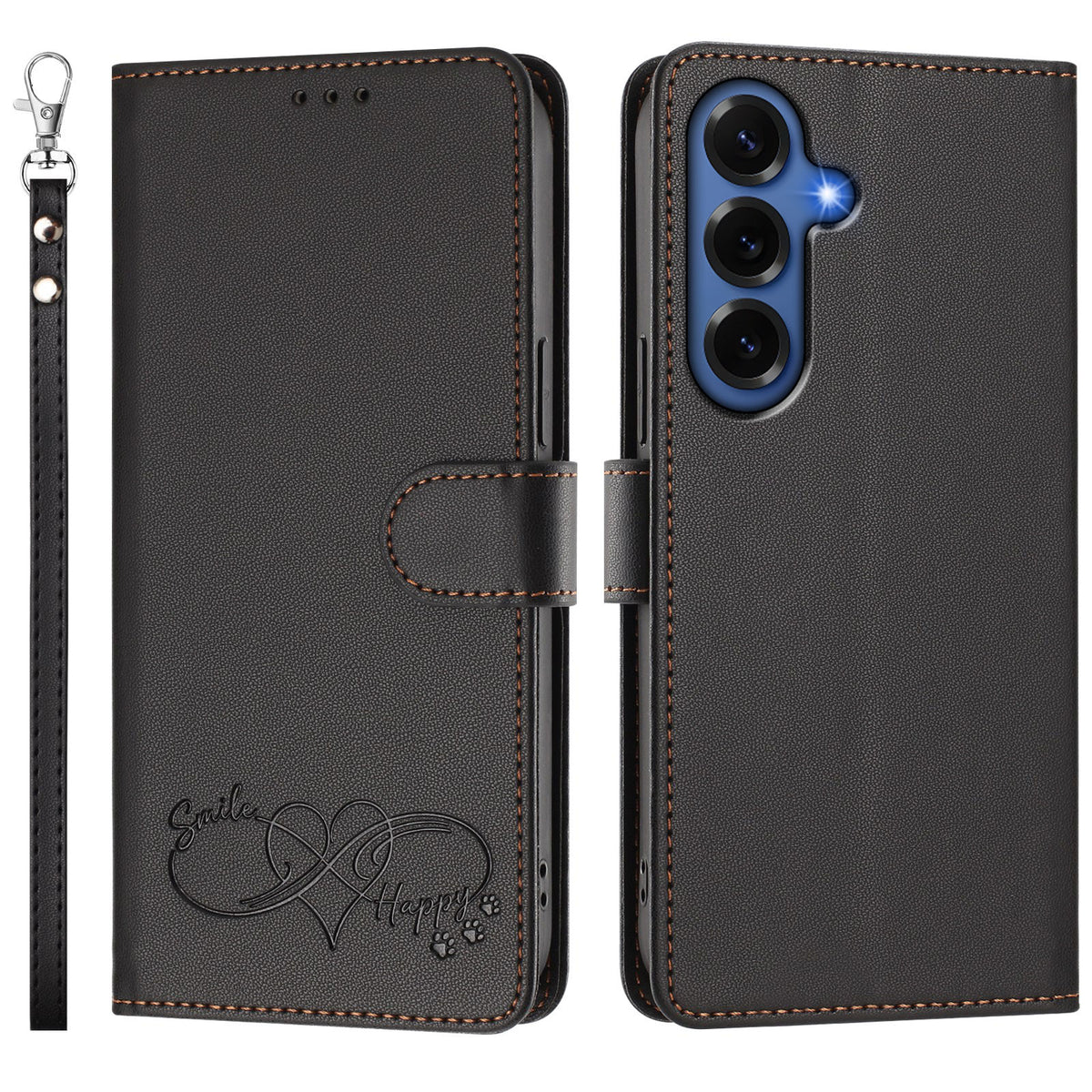 Til Samsung Galaxy S26+ Cover i PU Læder med Hjerteprint, Pung og Flip Telefoncover med Håndrem