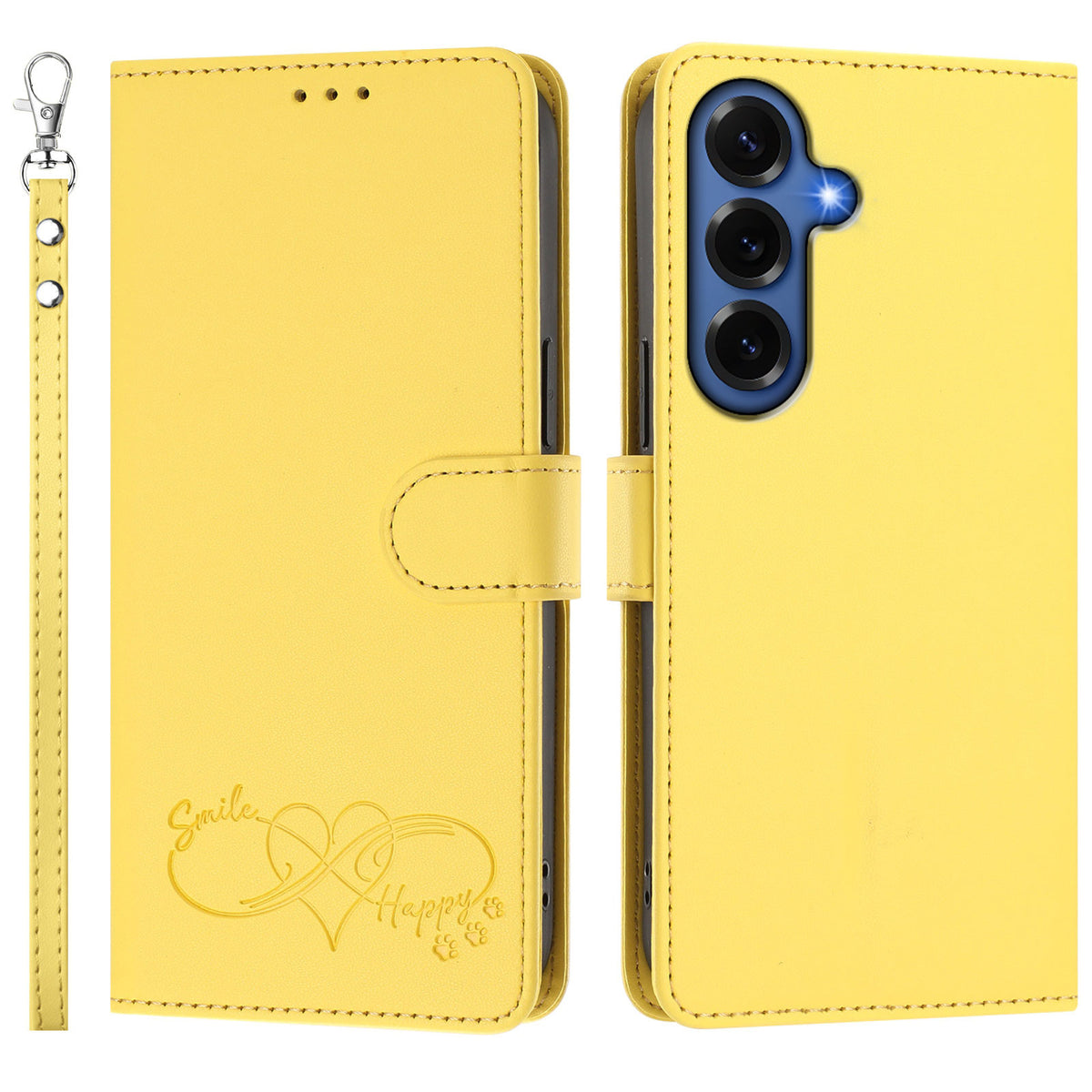 Til Samsung Galaxy S26+ Cover i PU Læder med Hjerteprint, Pung og Flip Telefoncover med Håndrem