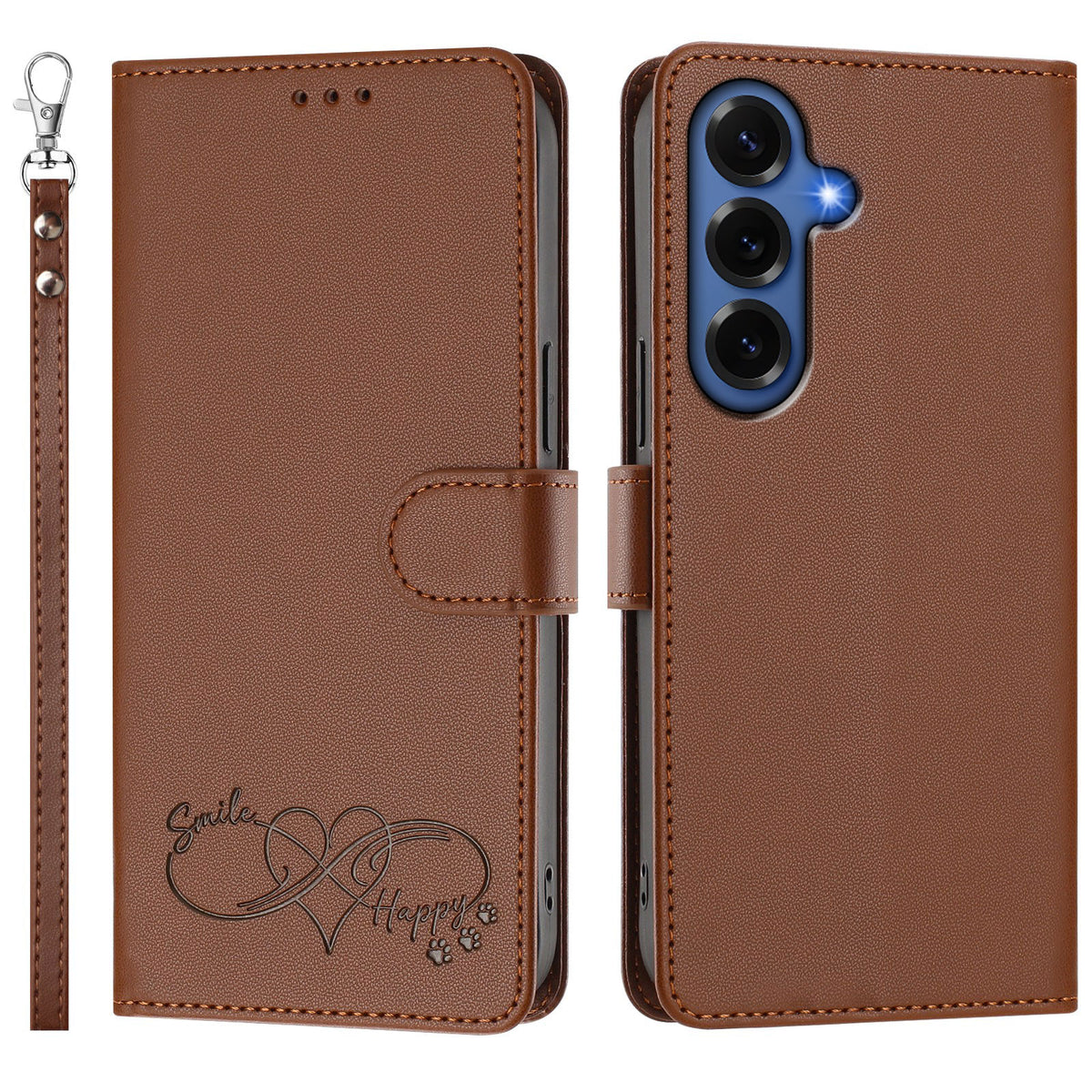 Til Samsung Galaxy S26+ Cover i PU Læder med Hjerteprint, Pung og Flip Telefoncover med Håndrem