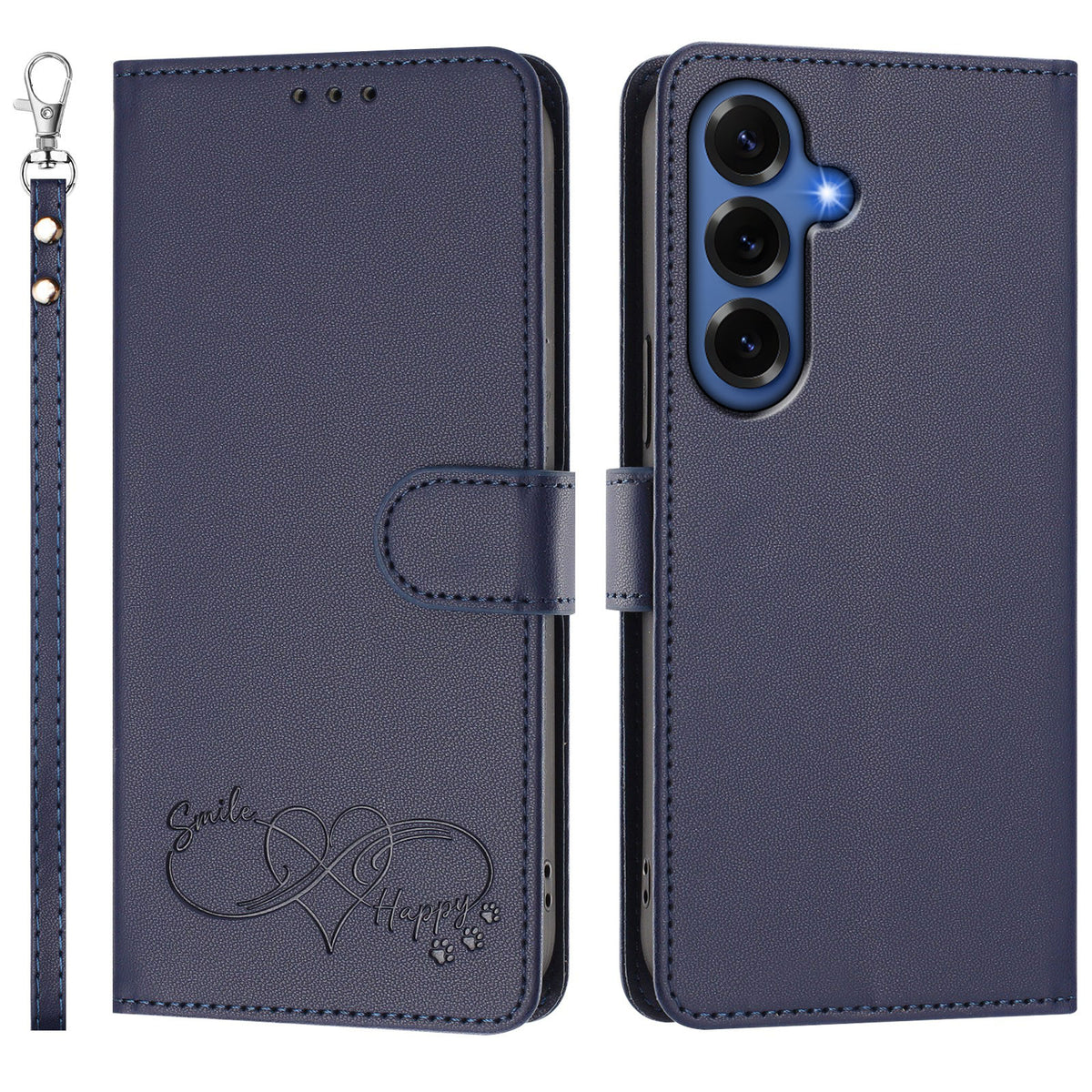 Til Samsung Galaxy S26+ Cover i PU Læder med Hjerteprint, Pung og Flip Telefoncover med Håndrem