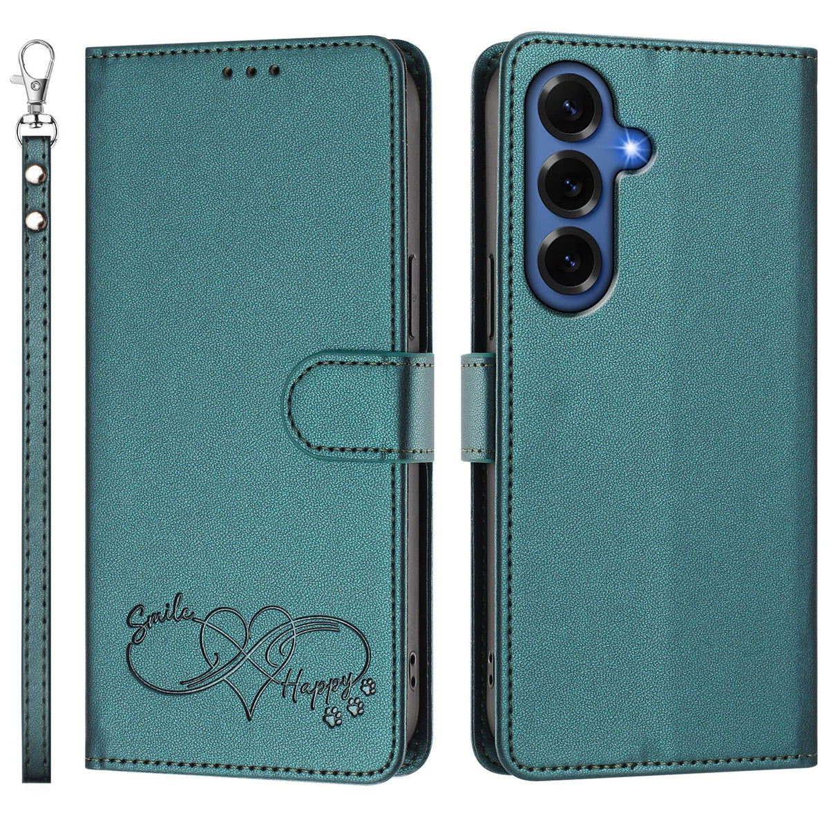 Til Samsung Galaxy S26+ Cover i PU Læder med Hjerteprint, Pung og Flip Telefoncover med Håndrem