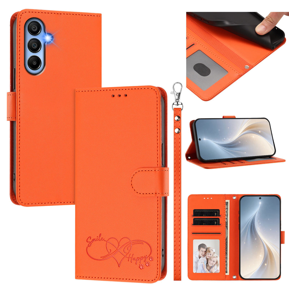 For Samsung Galaxy A15 5G / Galaxy A15 4G Case PU Leather Heart Pattern Wallet Flip Phone Cover with Hand Strap