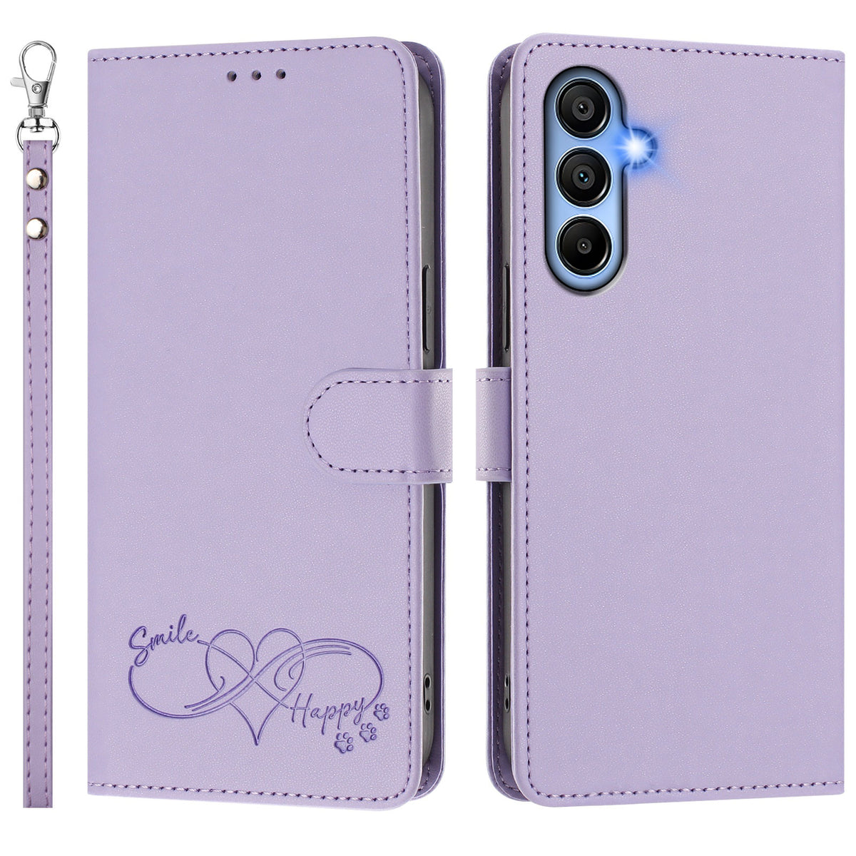 For Samsung Galaxy A15 5G / Galaxy A15 4G Case PU Leather Heart Pattern Wallet Flip Phone Cover with Hand Strap