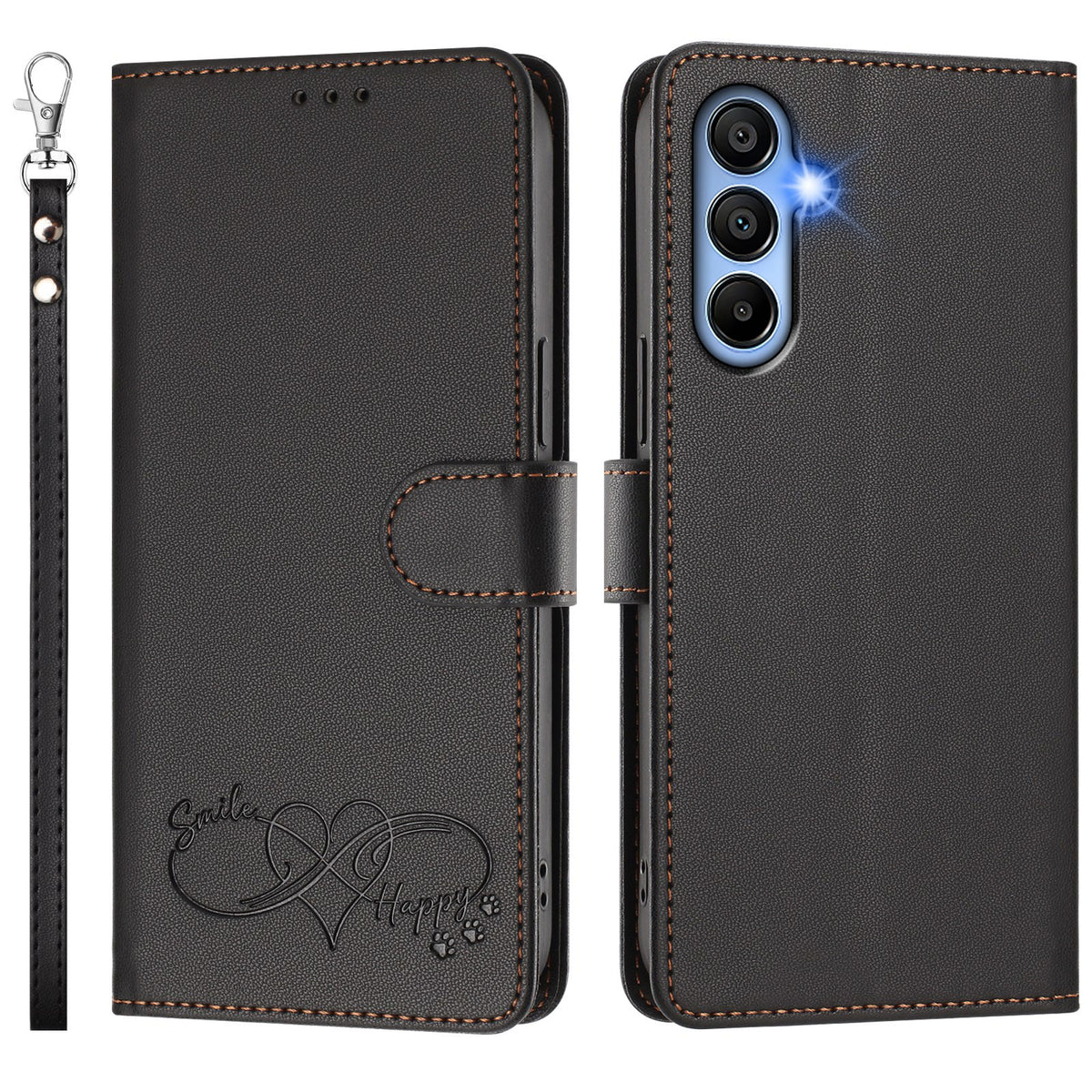 Samsung Galaxy A15 5G / Galaxy A15 4G-cover i PU-læder med hjertemønster, flip-design og håndrem