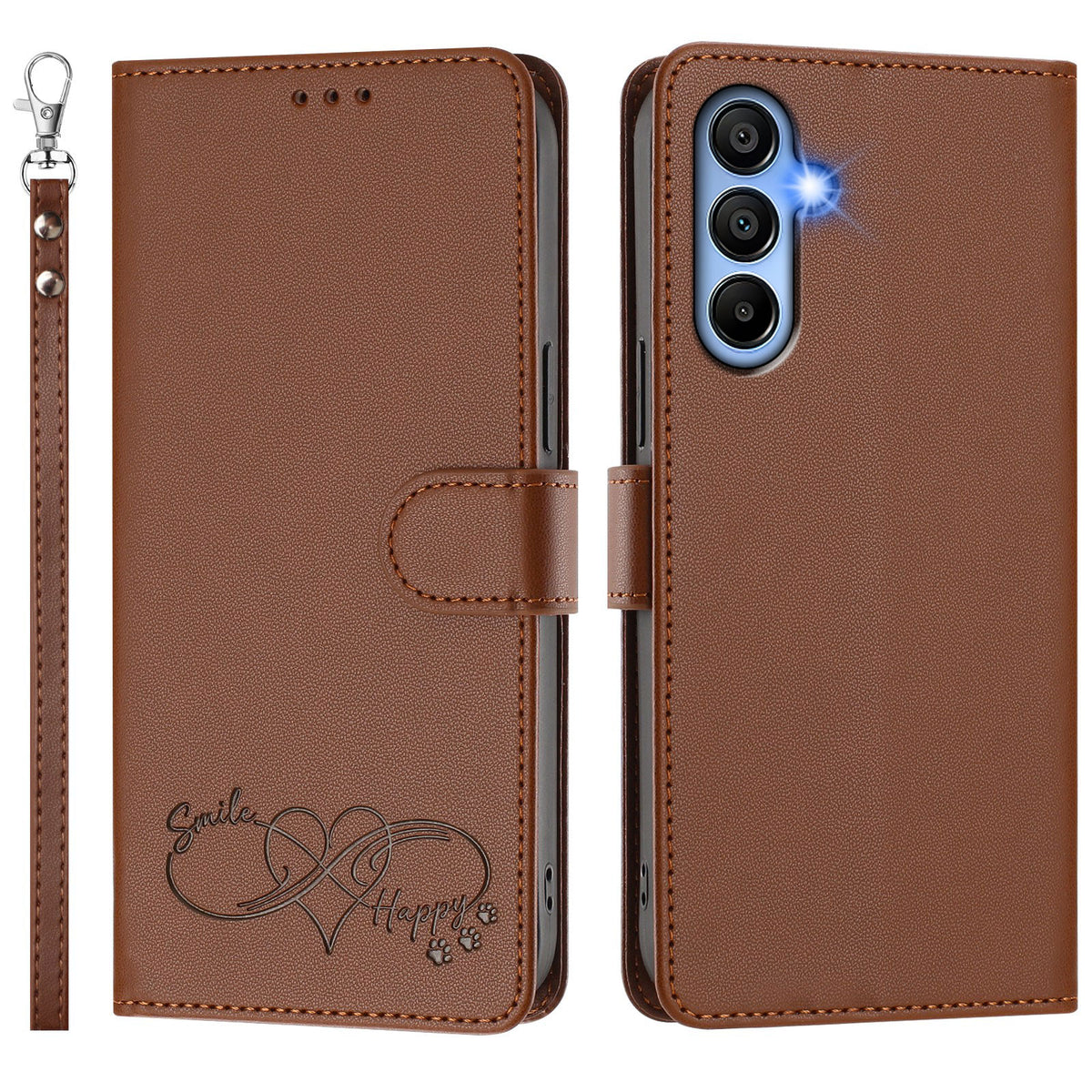 For Samsung Galaxy A15 5G / Galaxy A15 4G Case PU Leather Heart Pattern Wallet Flip Phone Cover with Hand Strap