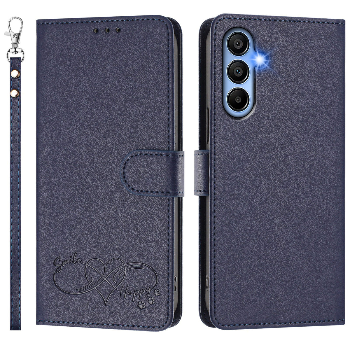 For Samsung Galaxy A15 5G / Galaxy A15 4G Case PU Leather Heart Pattern Wallet Flip Phone Cover with Hand Strap