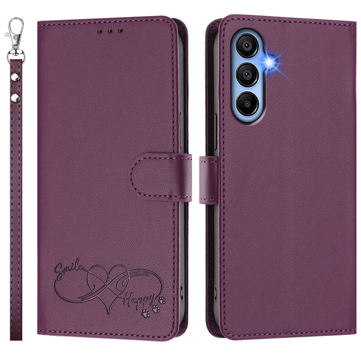 Samsung Galaxy A15 5G / Galaxy A15 4G-cover i PU-læder med hjertemønster, flip-design og håndrem