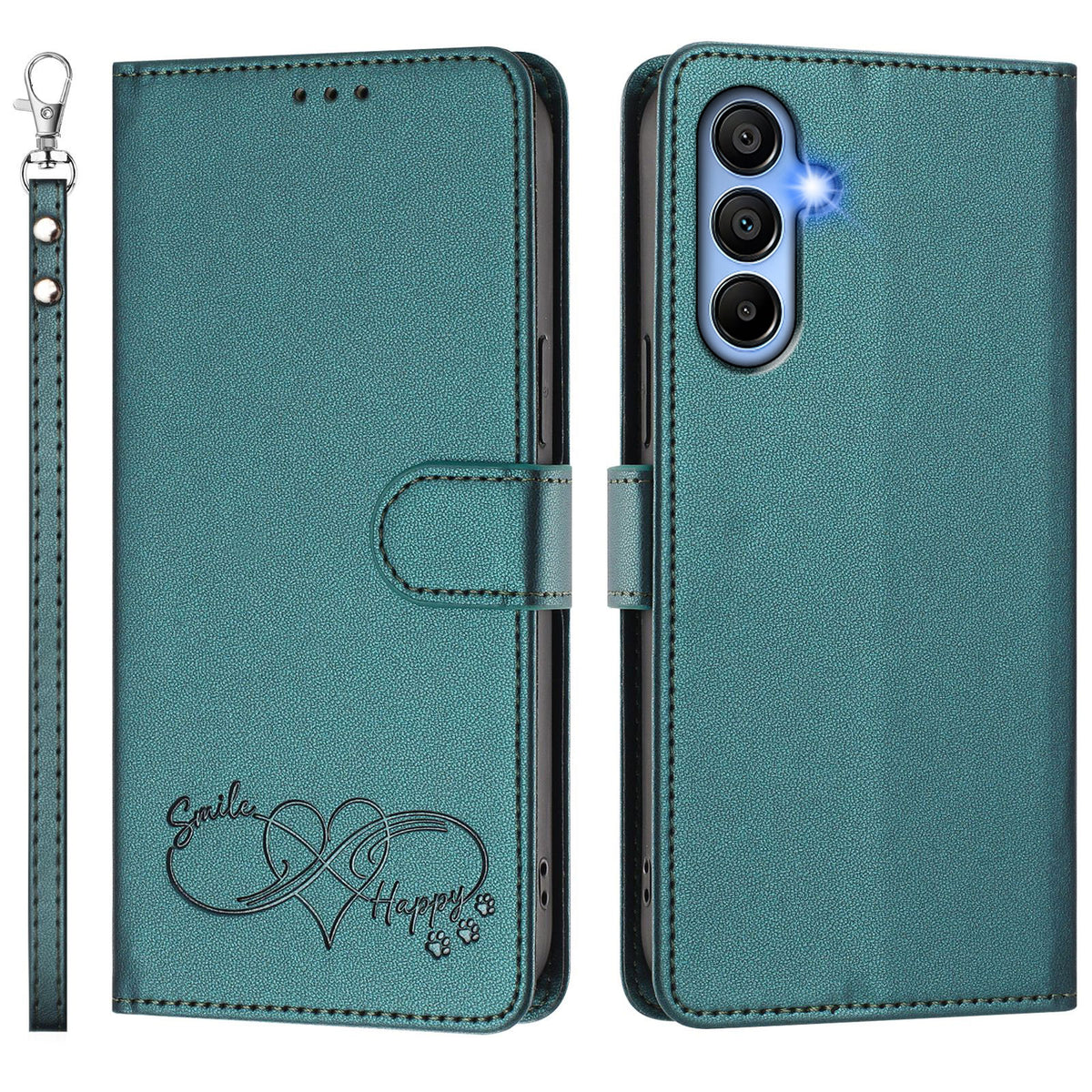 For Samsung Galaxy A15 5G / Galaxy A15 4G Case PU Leather Heart Pattern Wallet Flip Phone Cover with Hand Strap