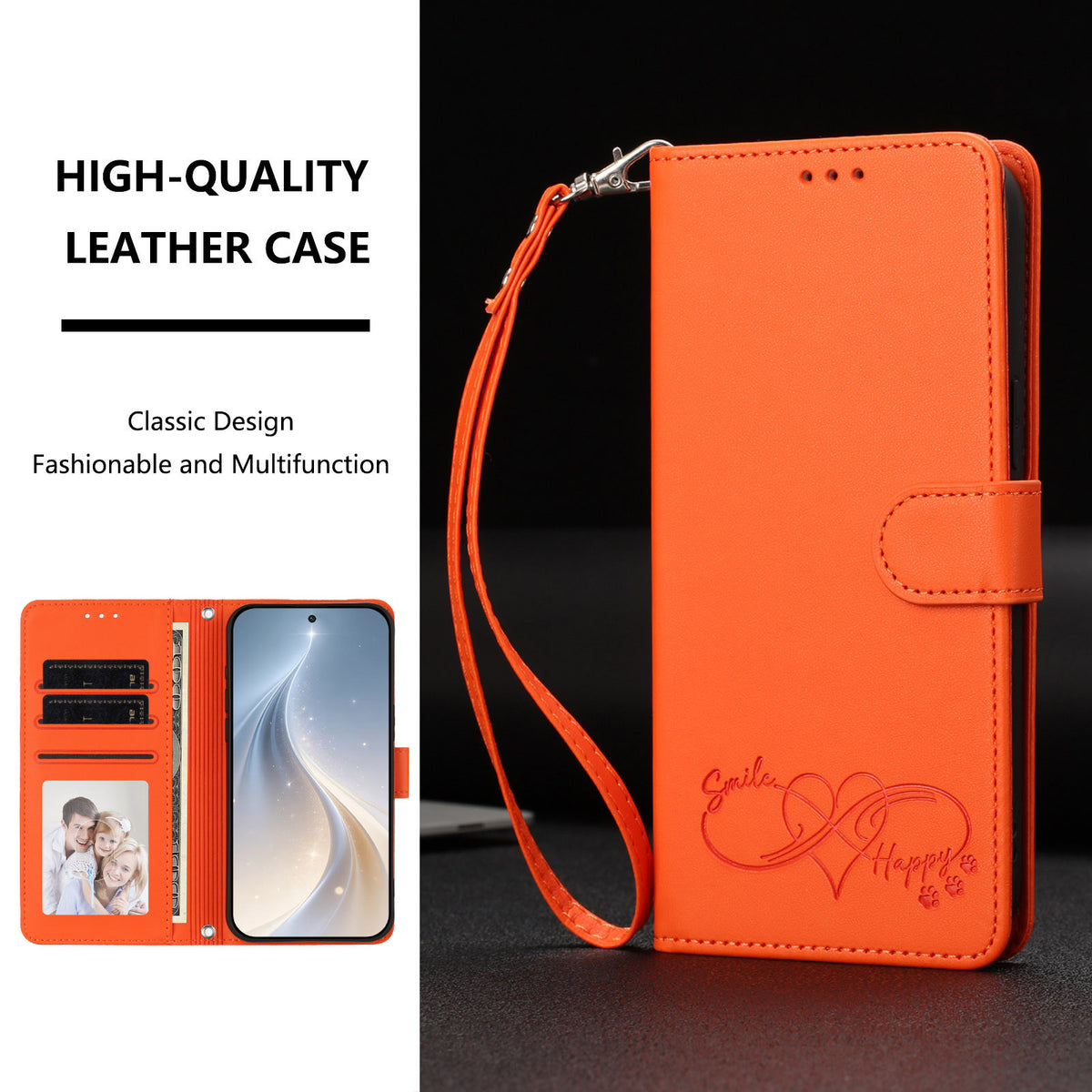 Til Samsung Galaxy A55 5G Etui PU Læder Hjerte Mønster Pung Flip Telefoncover med Håndrem