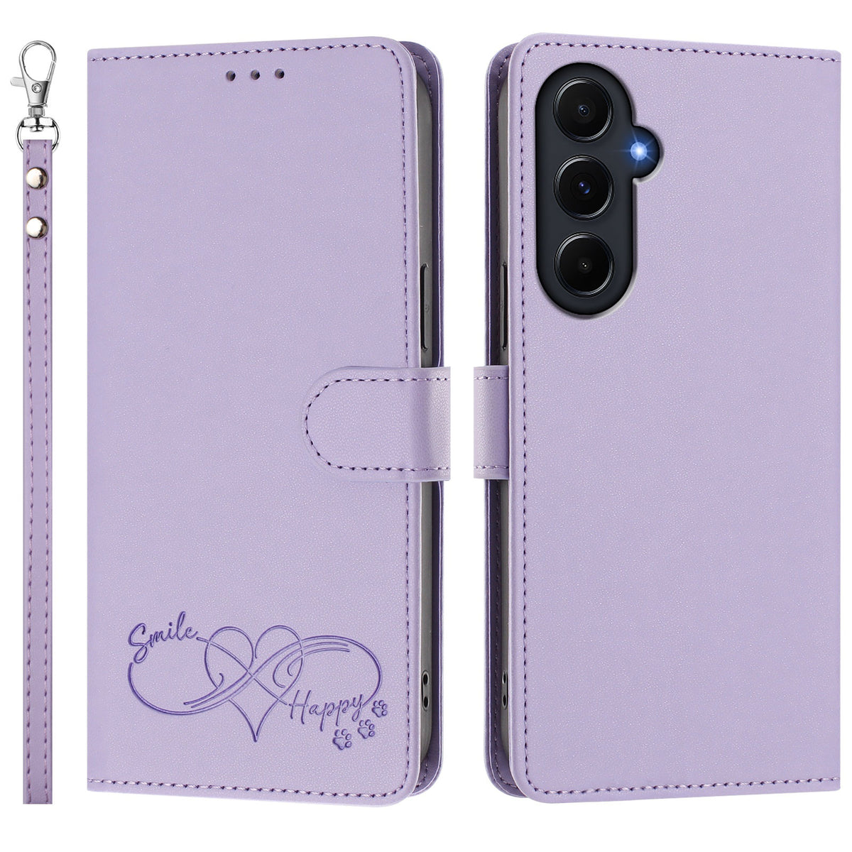 Til Samsung Galaxy A55 5G Etui PU Læder Hjerte Mønster Pung Flip Telefoncover med Håndrem