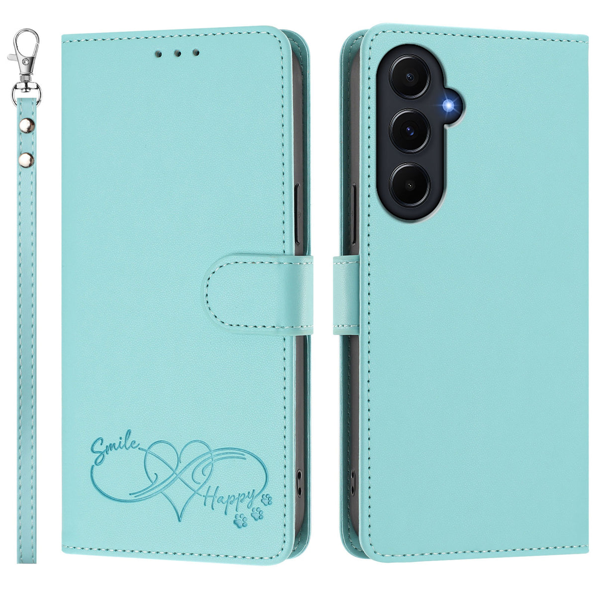 Til Samsung Galaxy A55 5G Etui PU Læder Hjerte Mønster Pung Flip Telefoncover med Håndrem