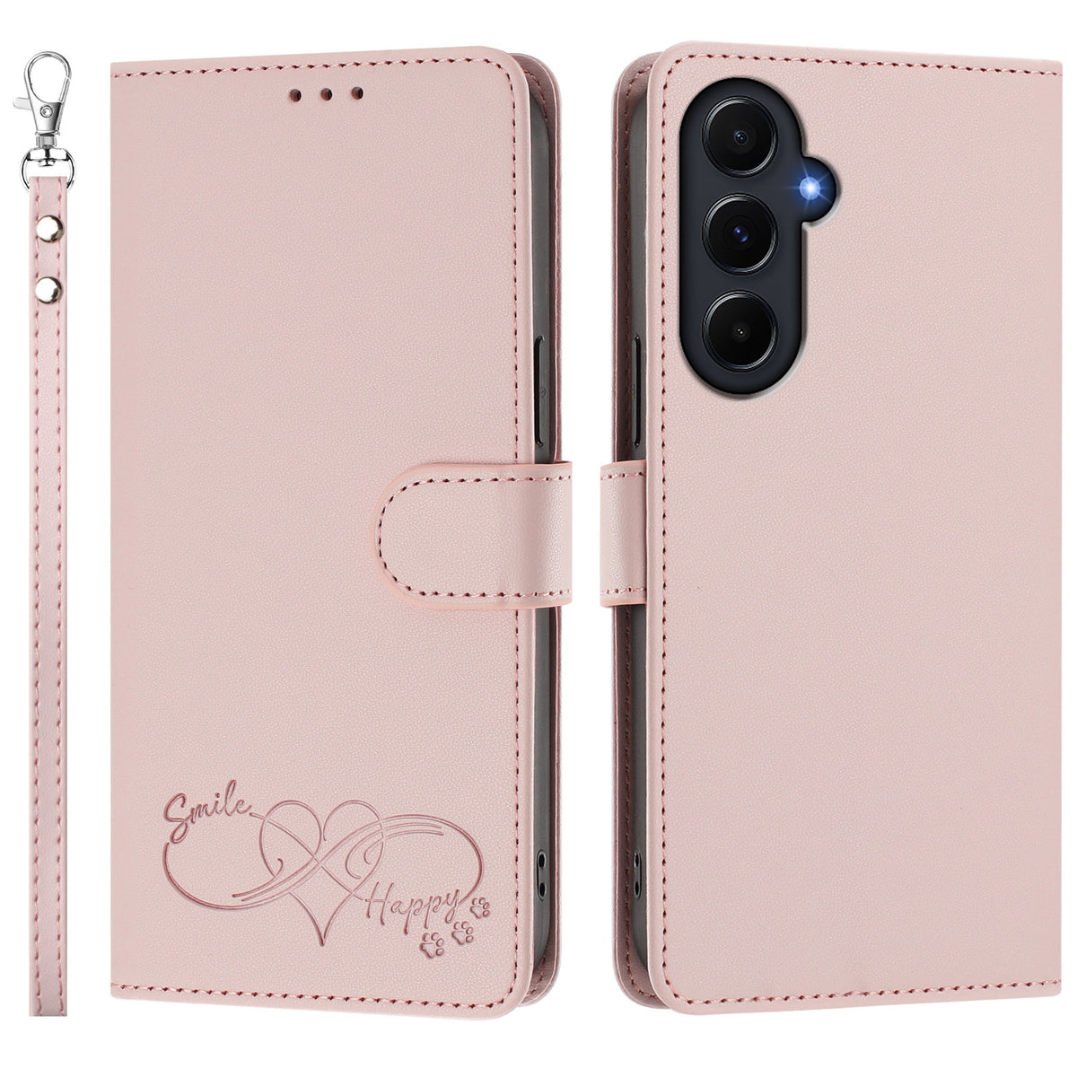Til Samsung Galaxy A55 5G Etui PU Læder Hjerte Mønster Pung Flip Telefoncover med Håndrem
