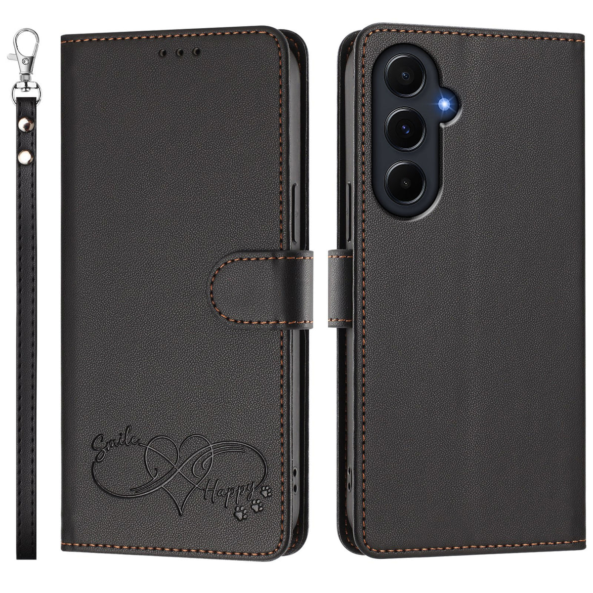 Til Samsung Galaxy A55 5G Etui PU Læder Hjerte Mønster Pung Flip Telefoncover med Håndrem