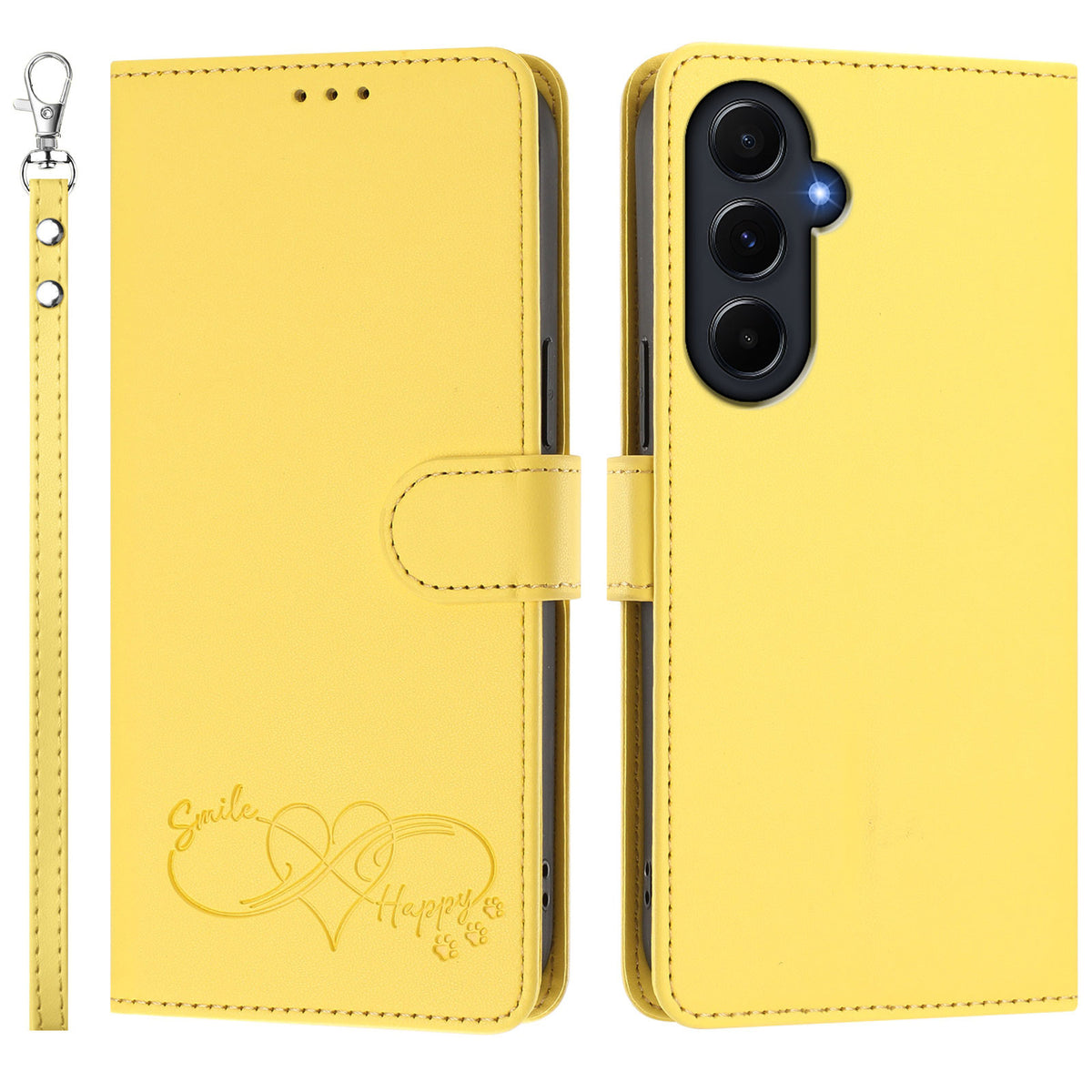 Til Samsung Galaxy A55 5G Etui PU Læder Hjerte Mønster Pung Flip Telefoncover med Håndrem