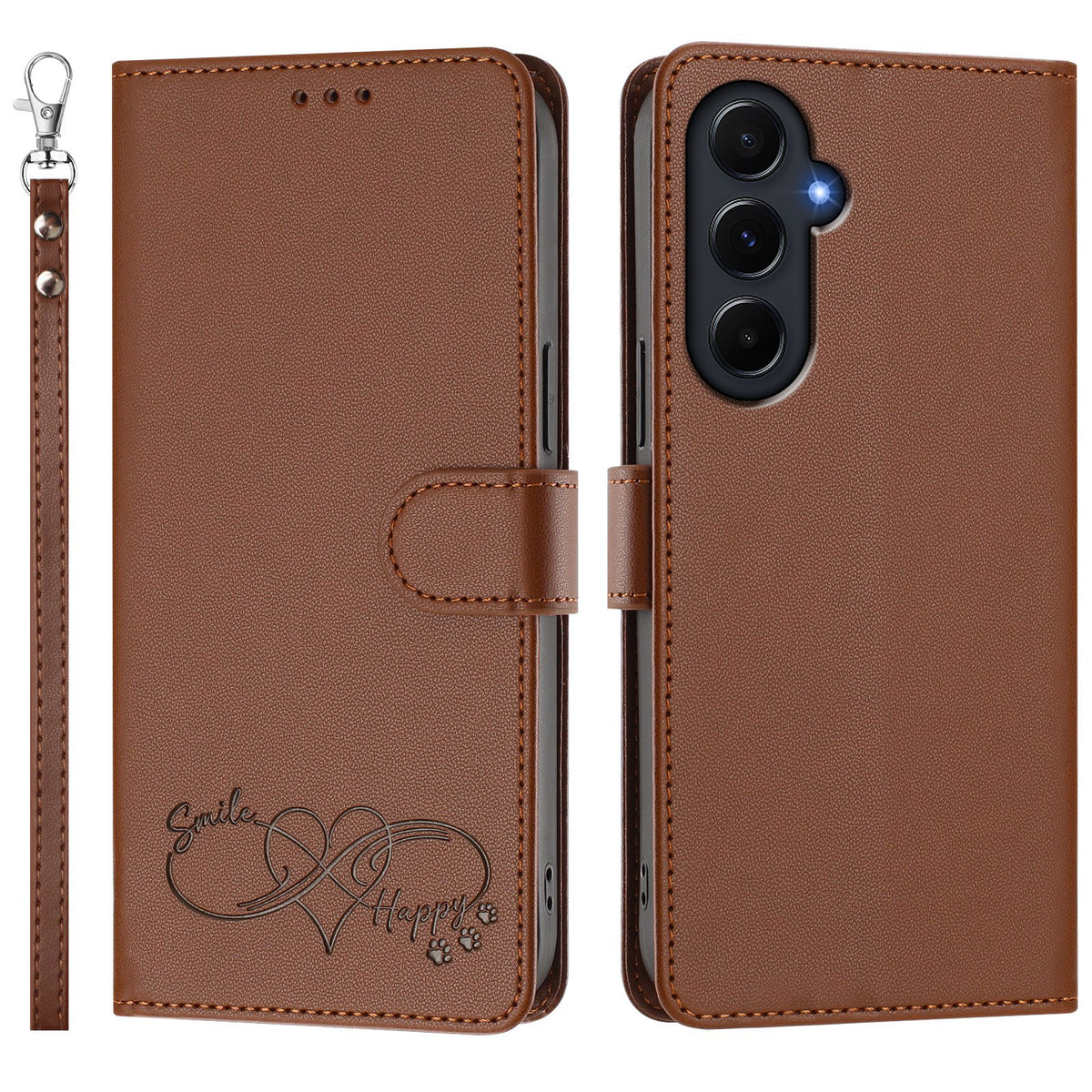 Til Samsung Galaxy A55 5G Etui PU Læder Hjerte Mønster Pung Flip Telefoncover med Håndrem