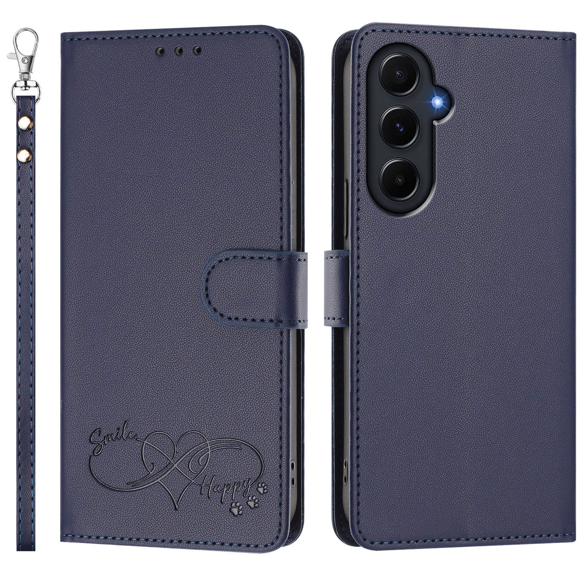 Til Samsung Galaxy A55 5G Etui PU Læder Hjerte Mønster Pung Flip Telefoncover med Håndrem